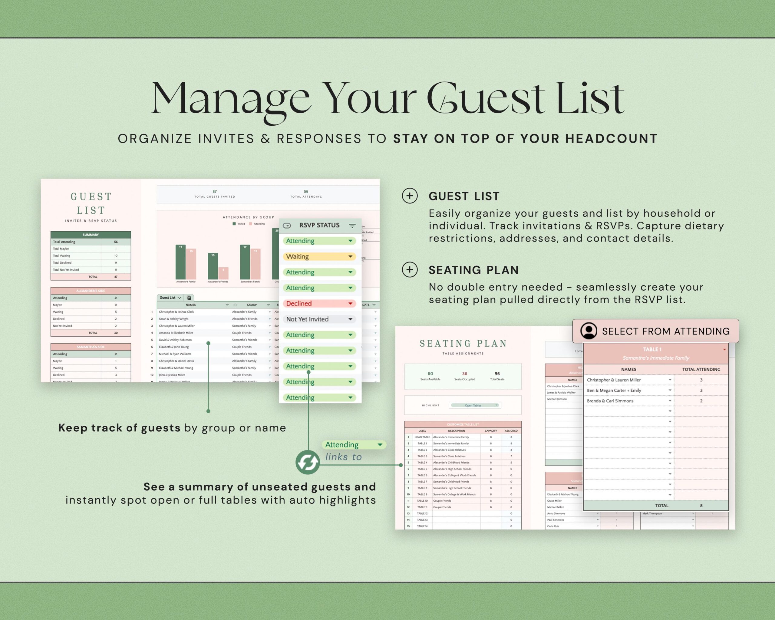 Ultimate Wedding Planner Spreadsheet with Wedding Budget Tracker, Wedding Day Coordination Timeline and Checklist