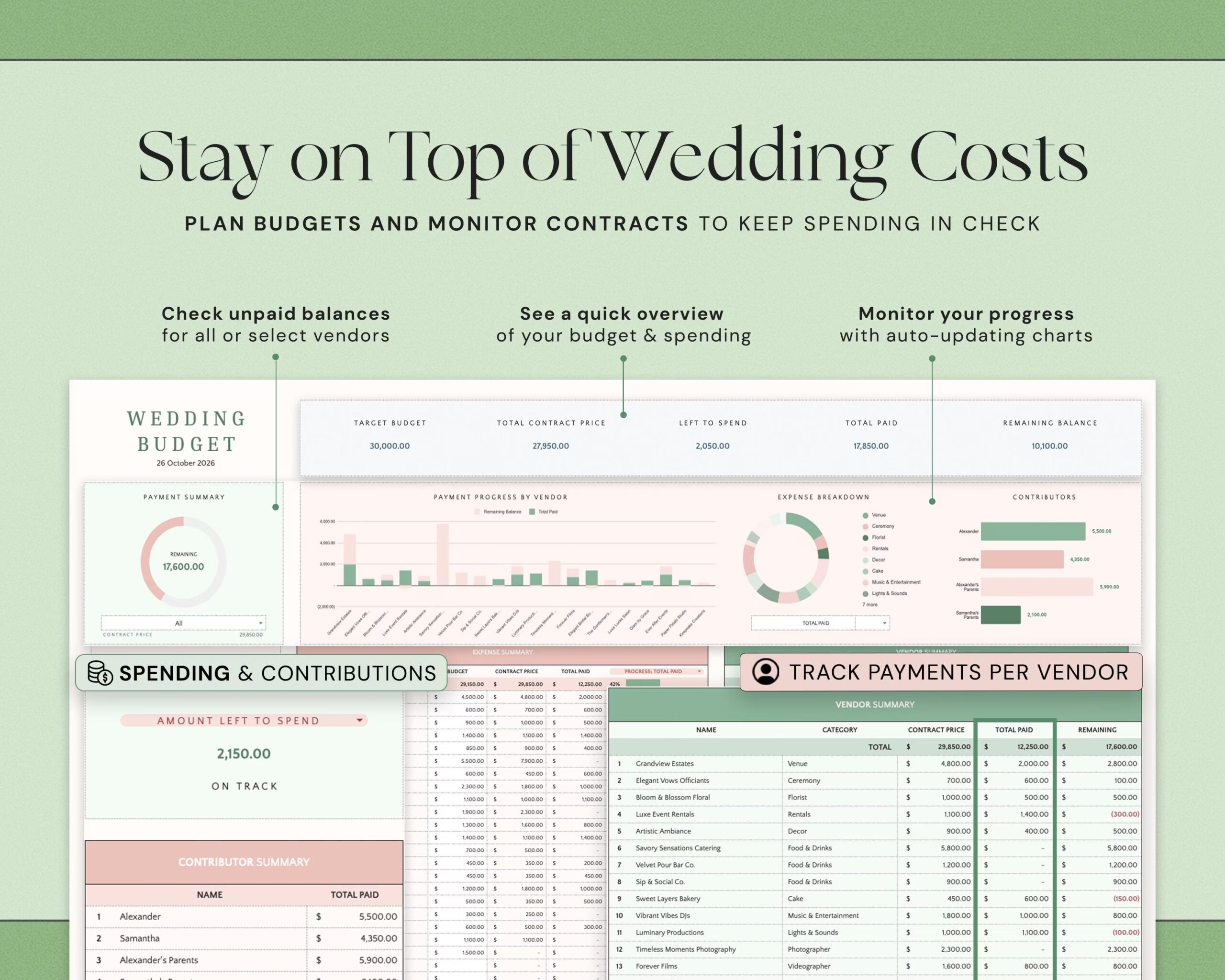 Ultimate Wedding Planner Spreadsheet with Wedding Budget Tracker, Wedding Day Coordination Timeline and Checklist