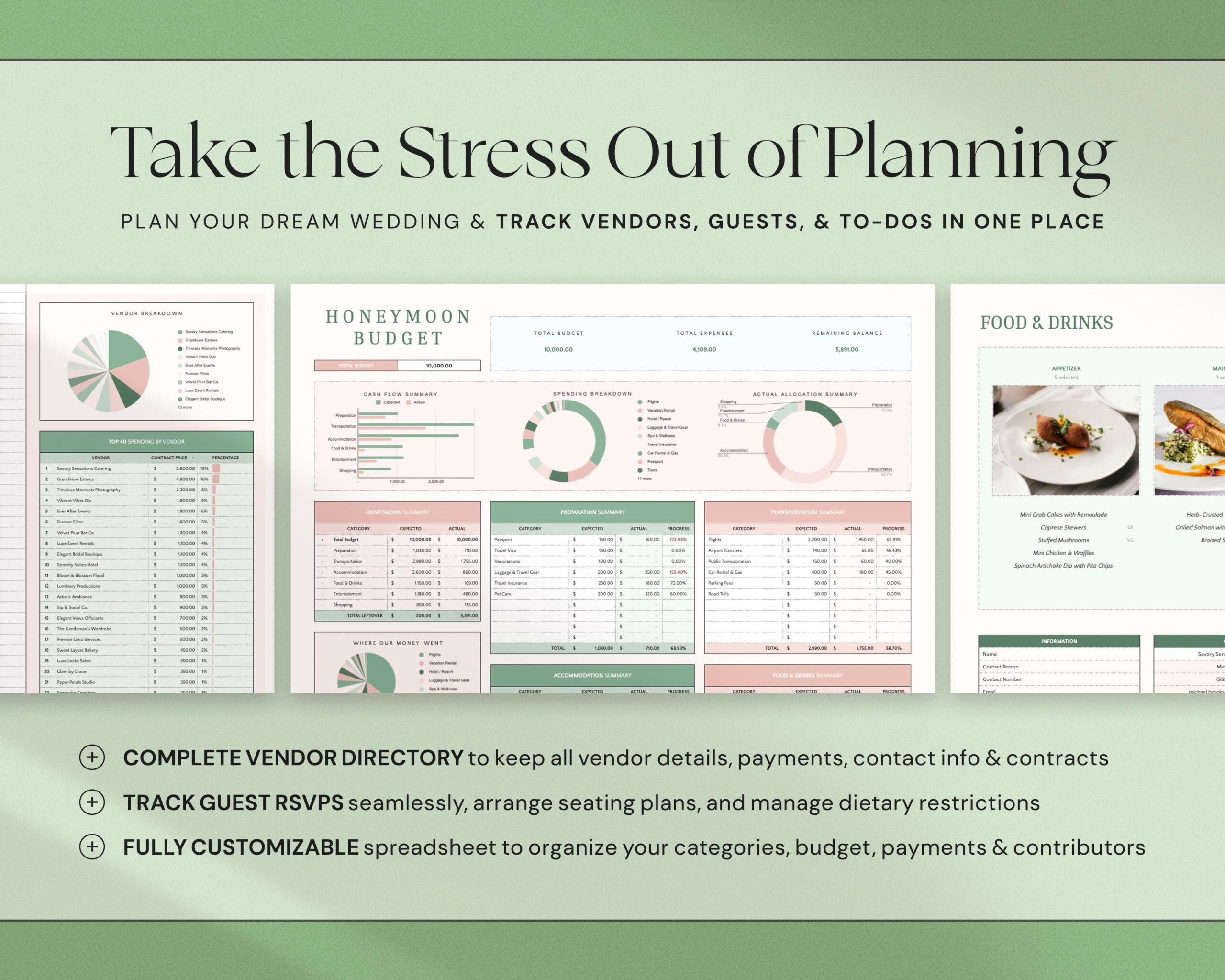 Ultimate Wedding Planner Spreadsheet with Wedding Budget Tracker, Wedding Day Coordination Timeline and Checklist