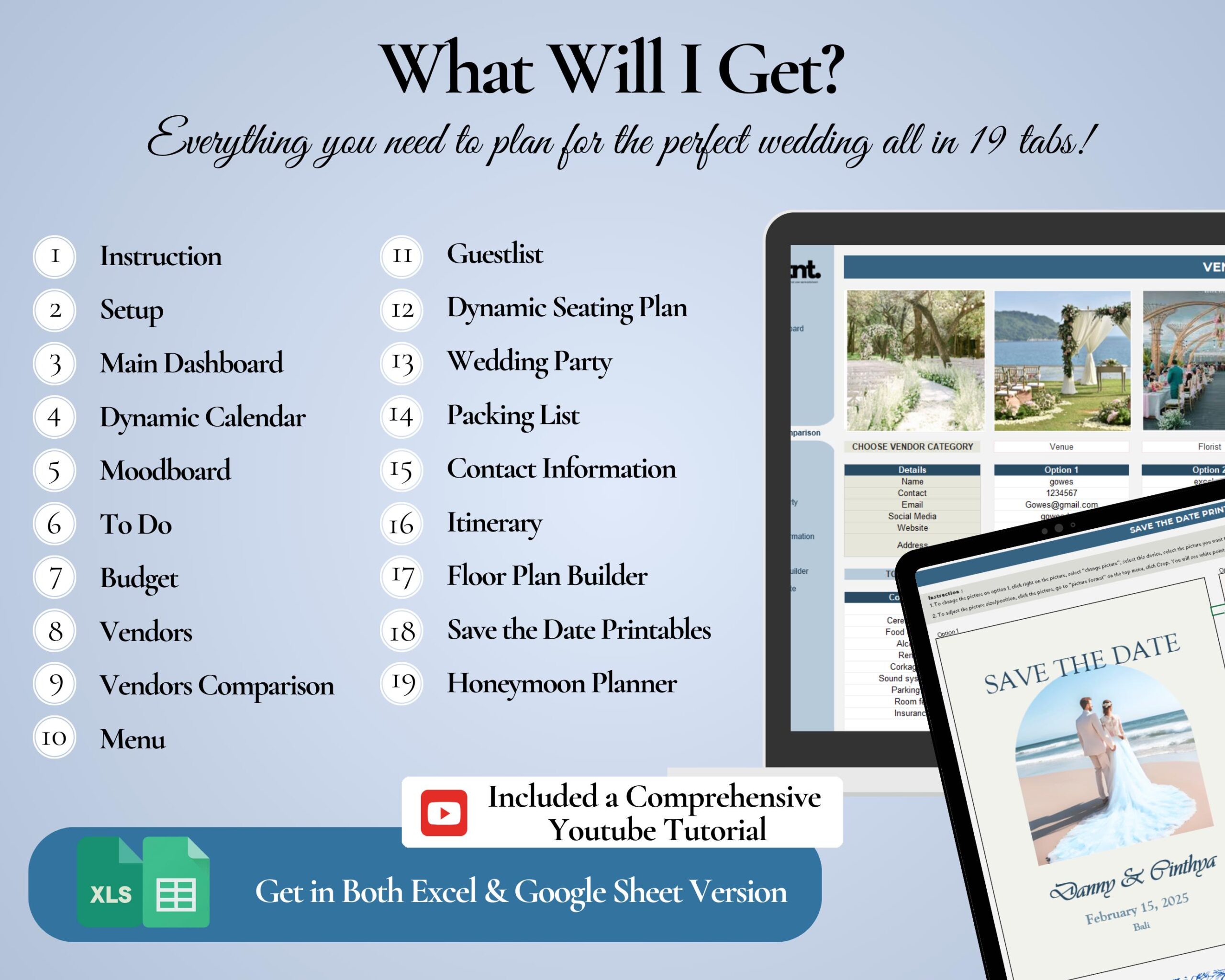 Ultimate Wedding Planner Spreadsheet with Budget, Guest List and Seating Chart