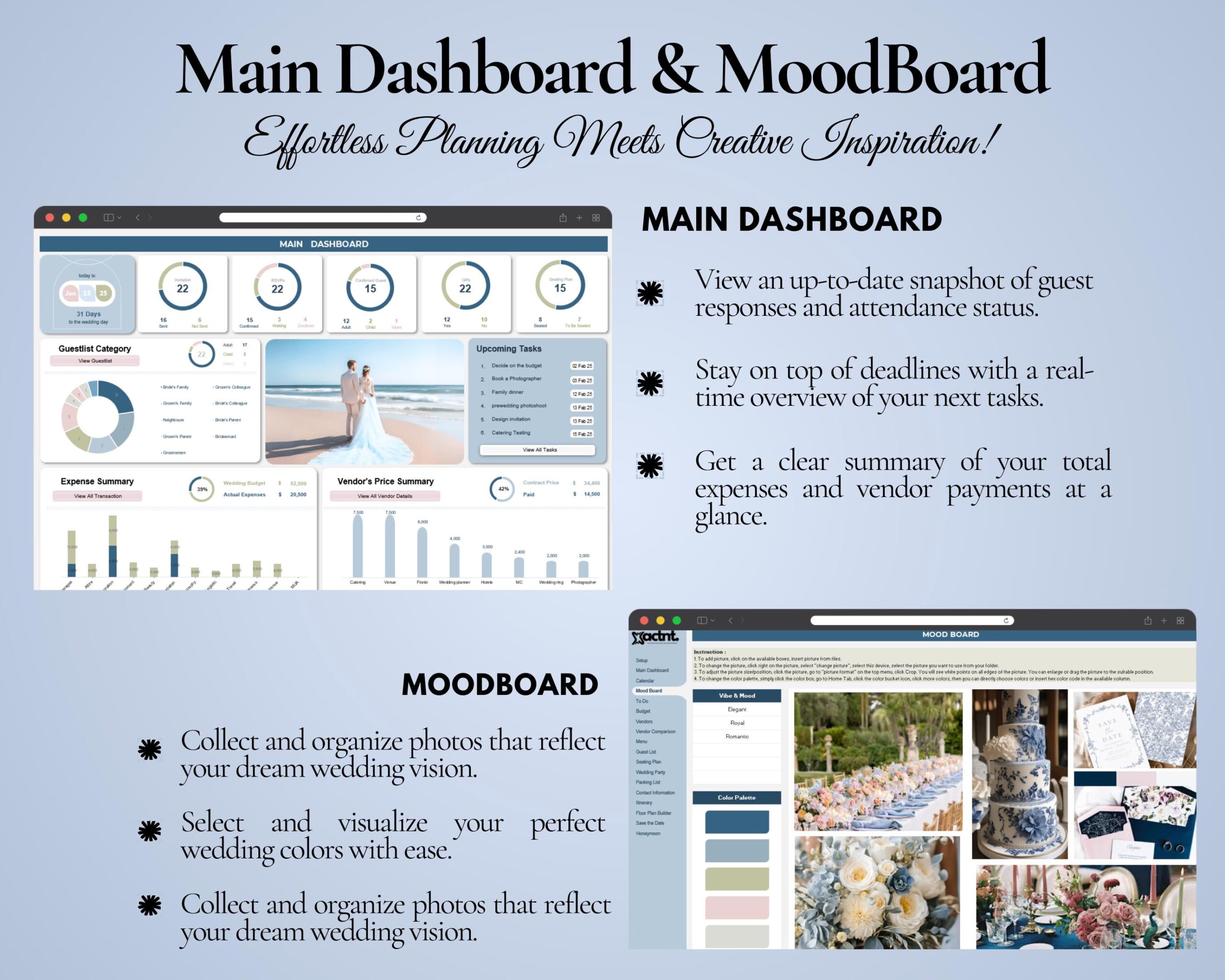 Ultimate Wedding Planner Spreadsheet with Budget, Guest List and Seating Chart