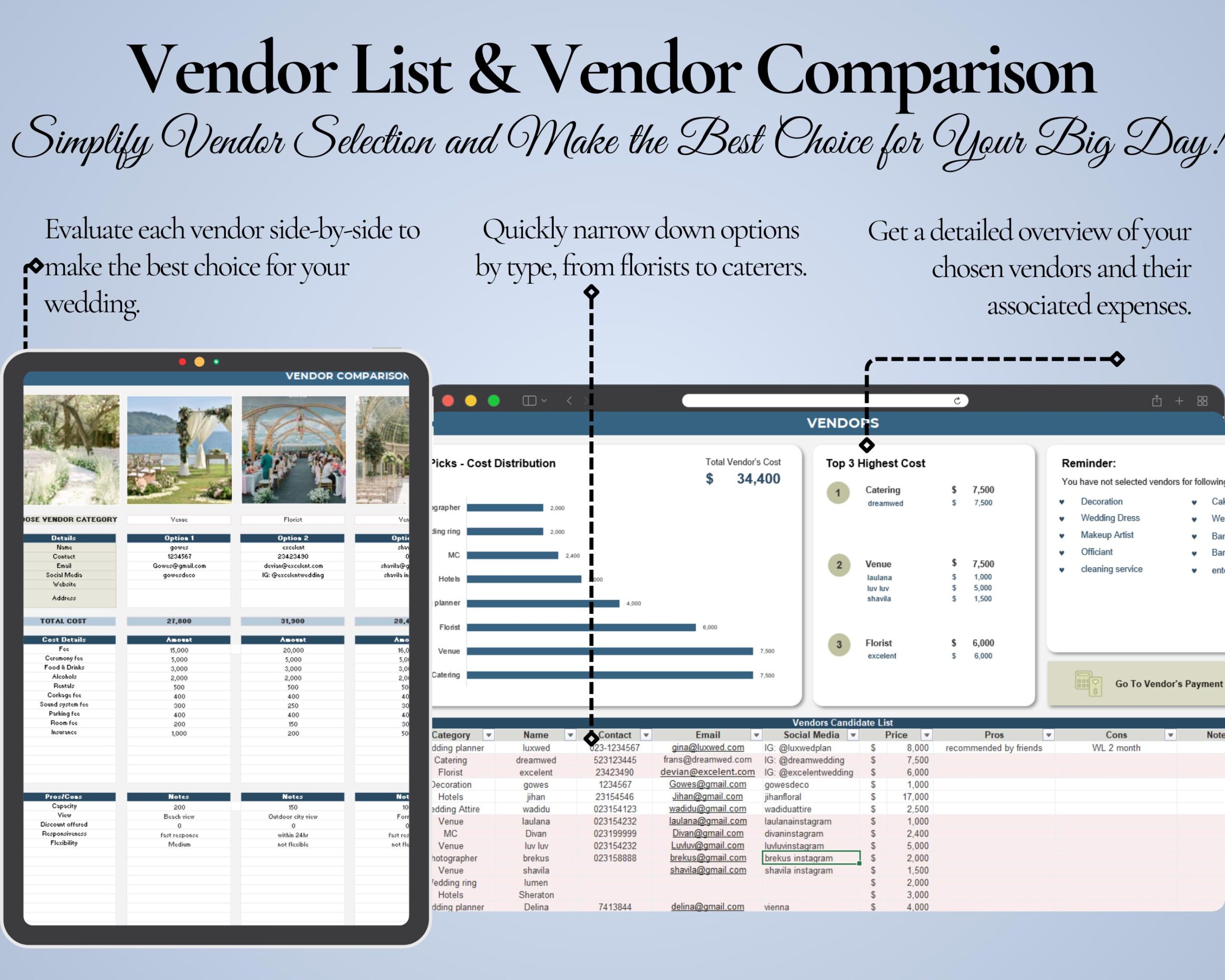 Ultimate Wedding Planner Spreadsheet with Budget, Guest List and Seating Chart