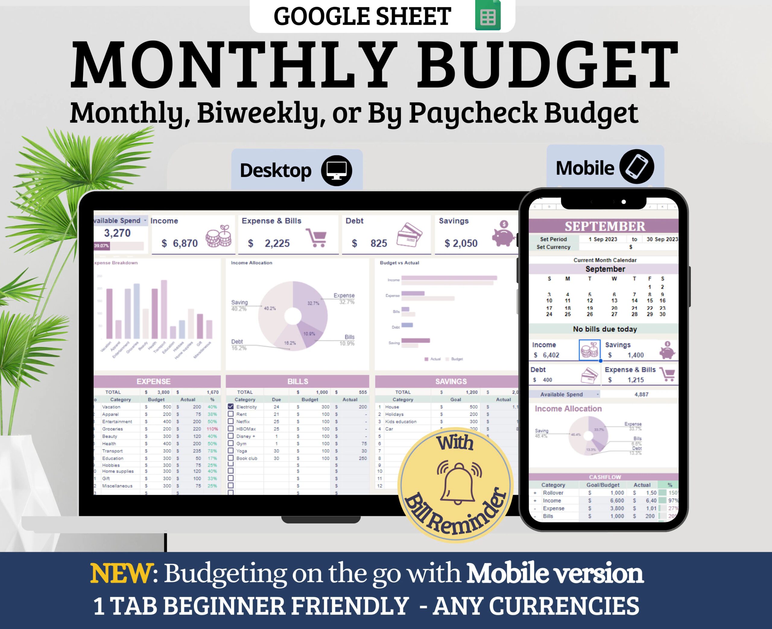 Monthly Budget Spreadsheet with Income and Expense Tracker