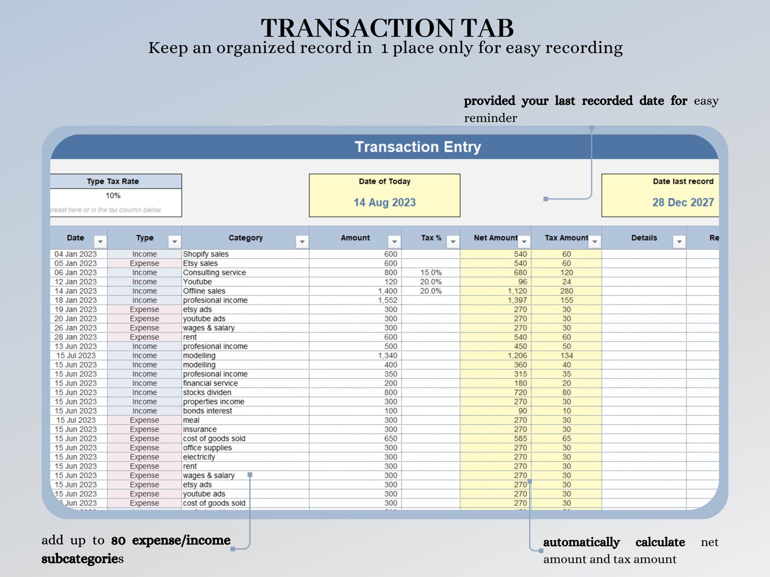 Small Business Bookkeeping Template with Budget and Sales Tracker