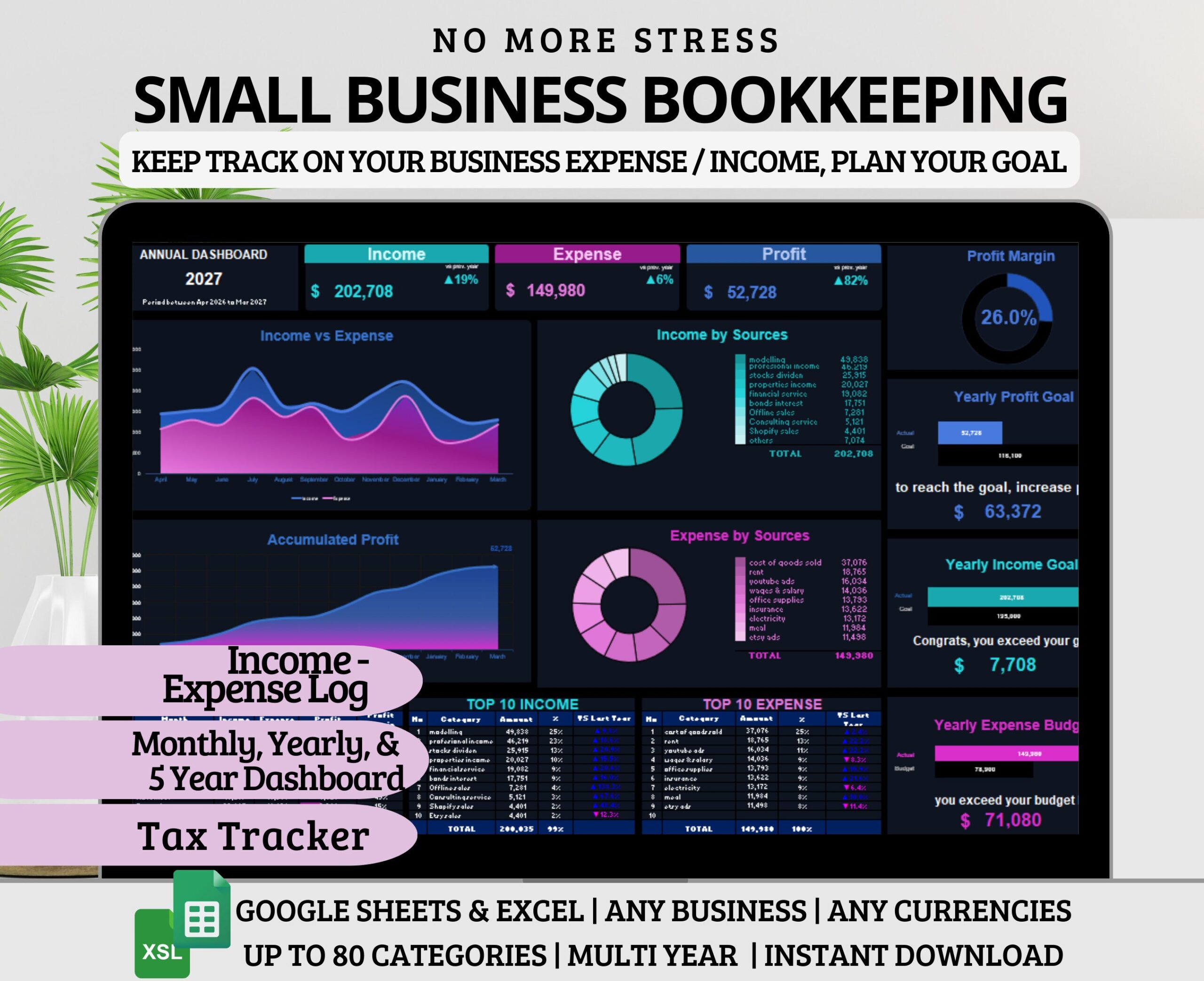 Small Business Bookkeeping Template with Financial Tracker