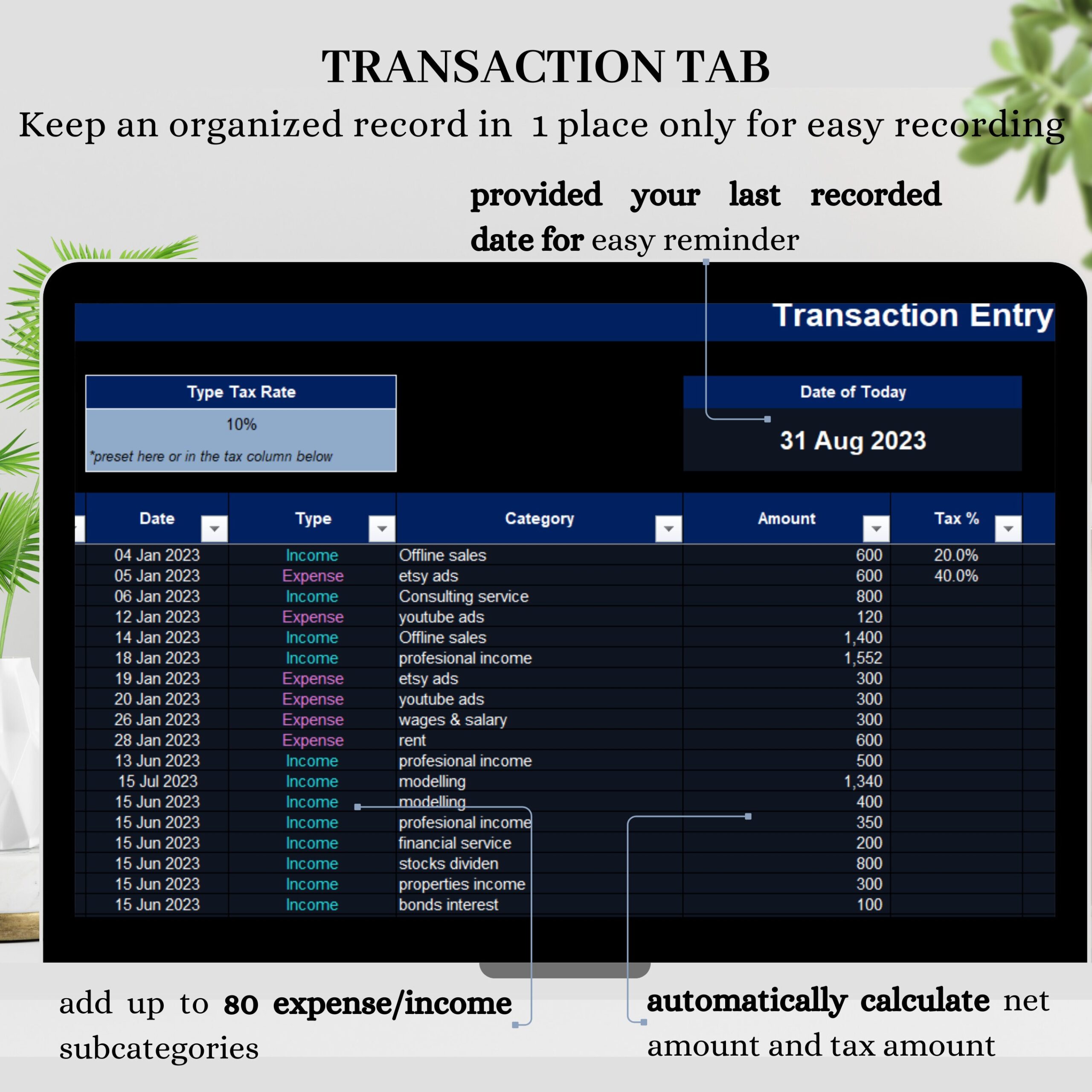 Small Business Bookkeeping Template with Financial Tracker