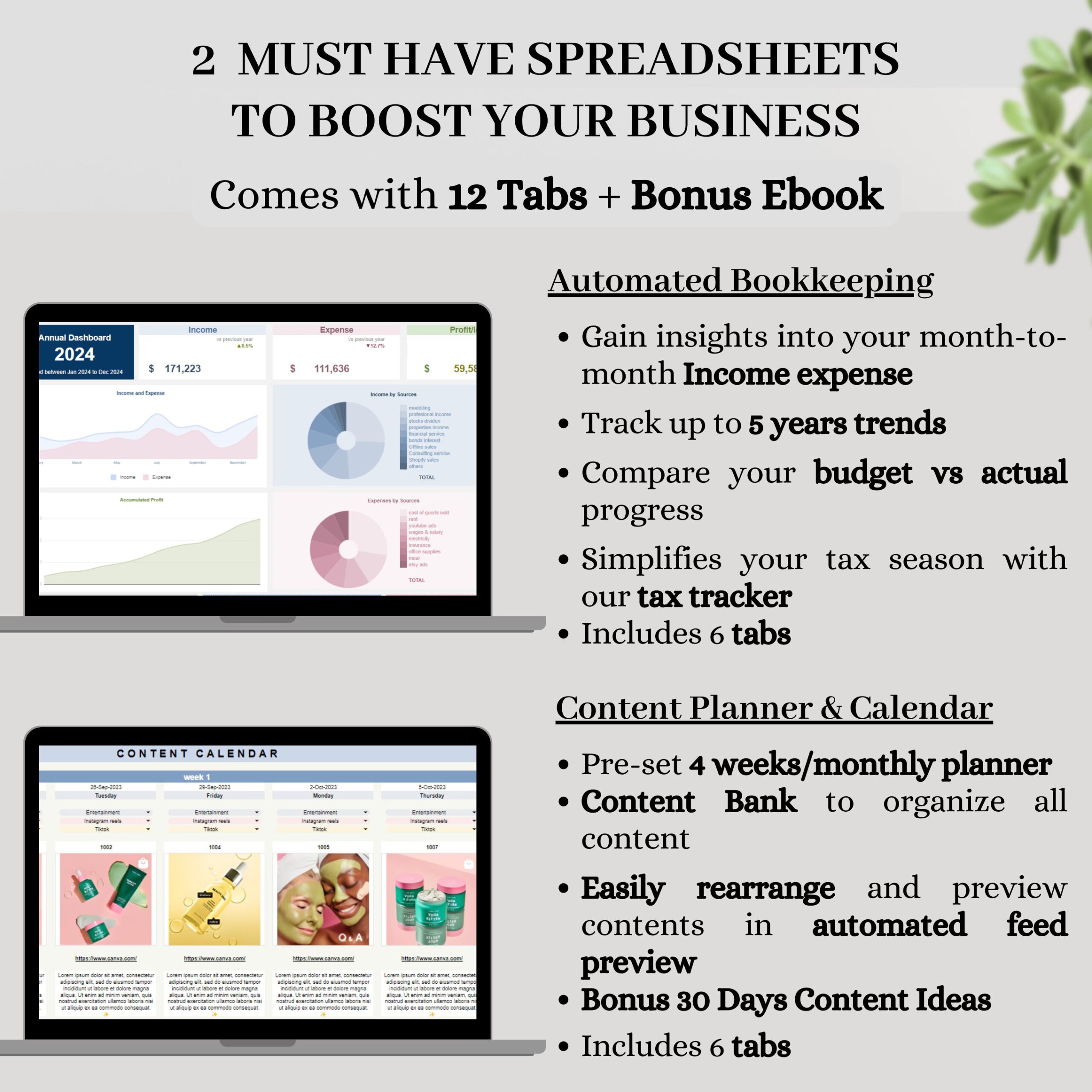 Small Business Bookkeeping and Content Planner