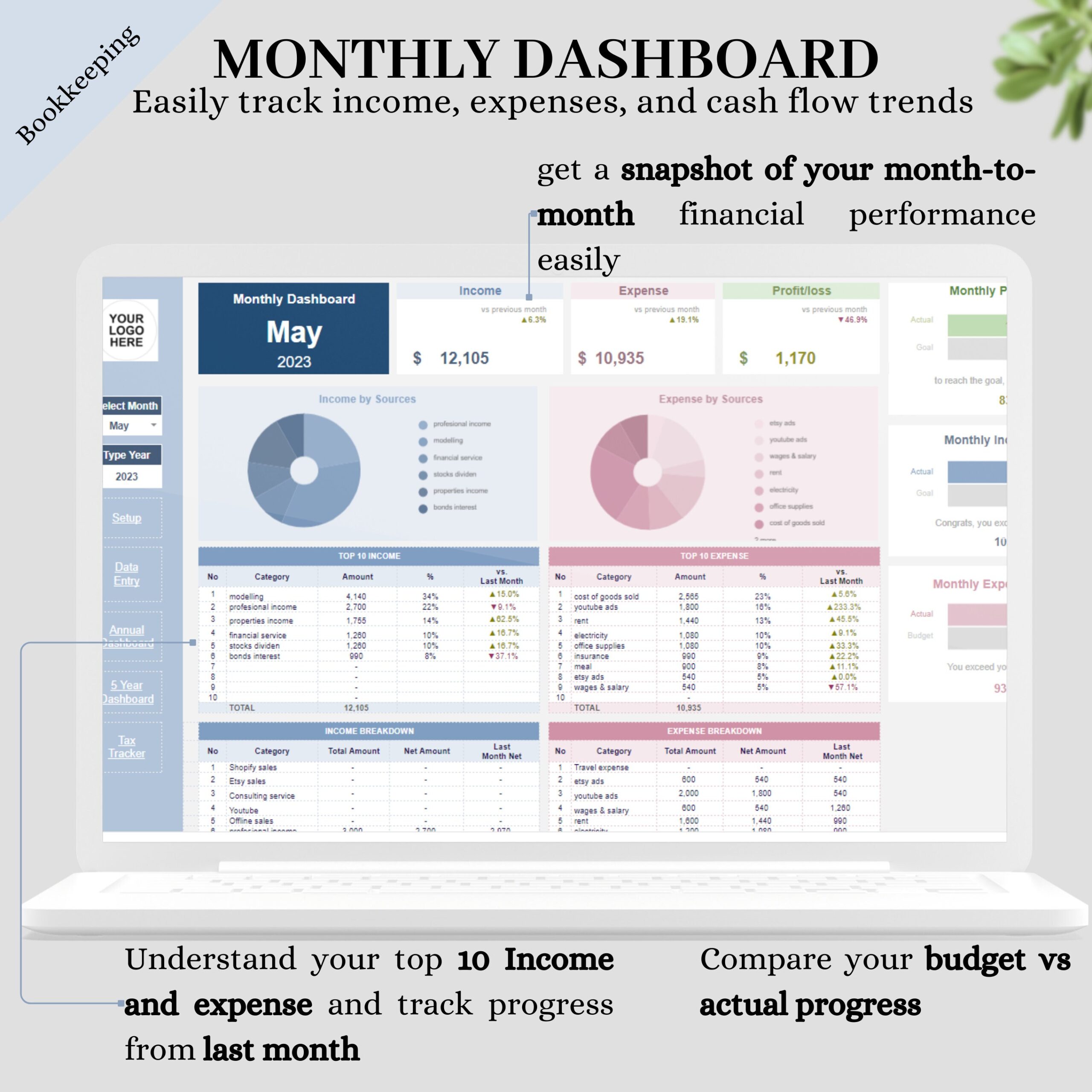 Small Business Bookkeeping and Content Planner