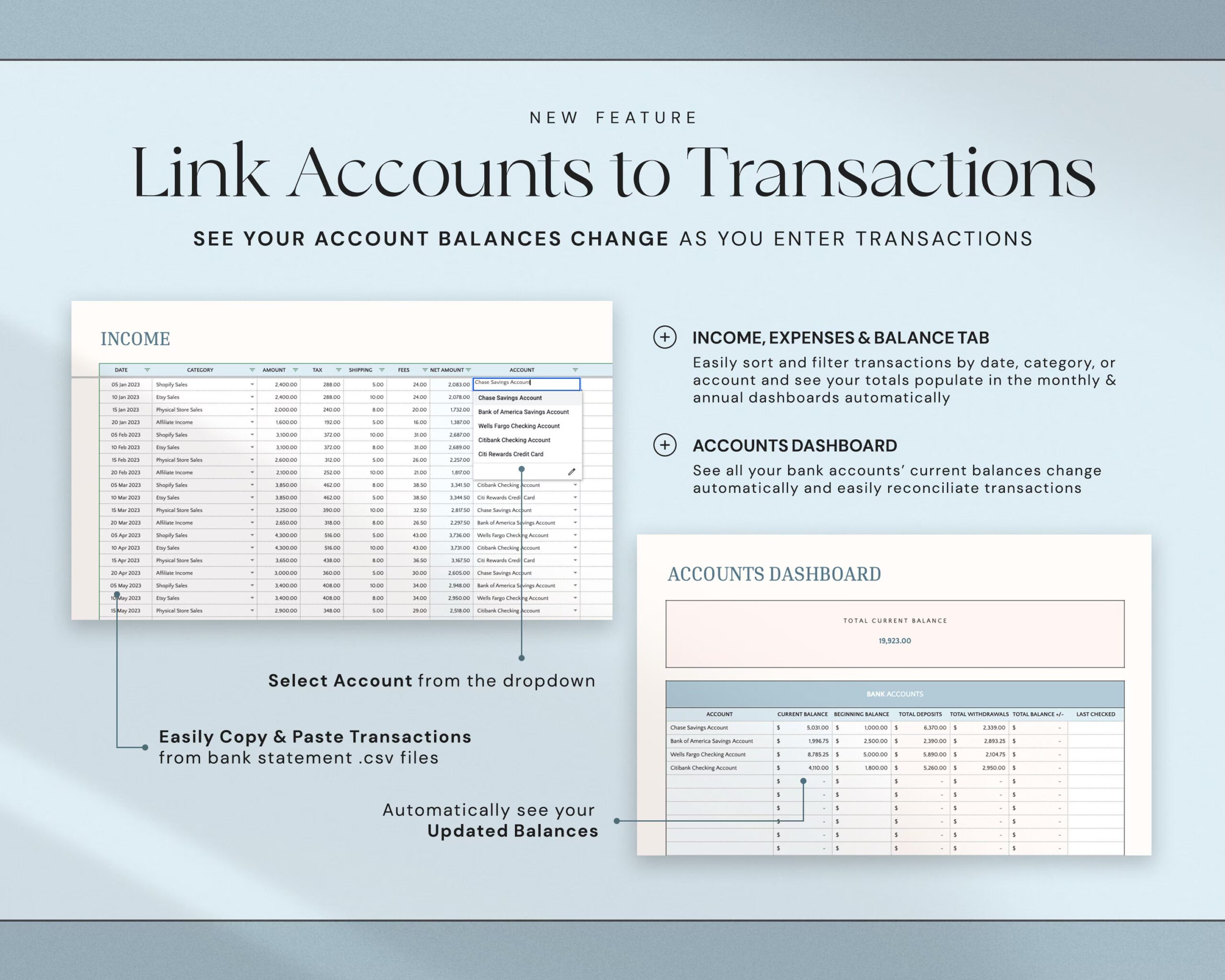 Small Business Bookkeeping Template with Business Expense Tracker, Sales Tracker, Accounting Template and Income Tracker