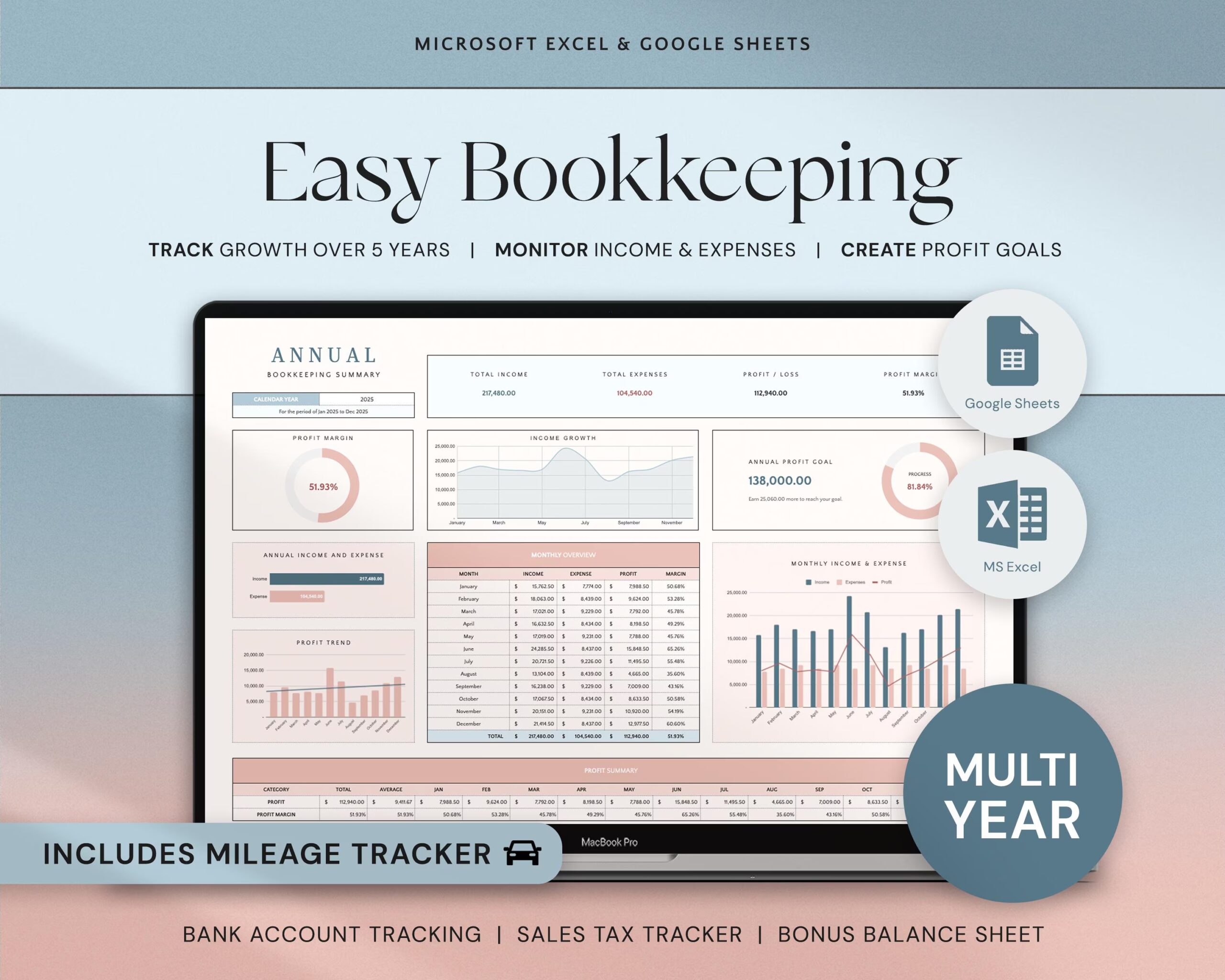 Small Business Bookkeeping Template with Business Expense Tracker, Sales Tracker, Accounting Template and Income Tracker