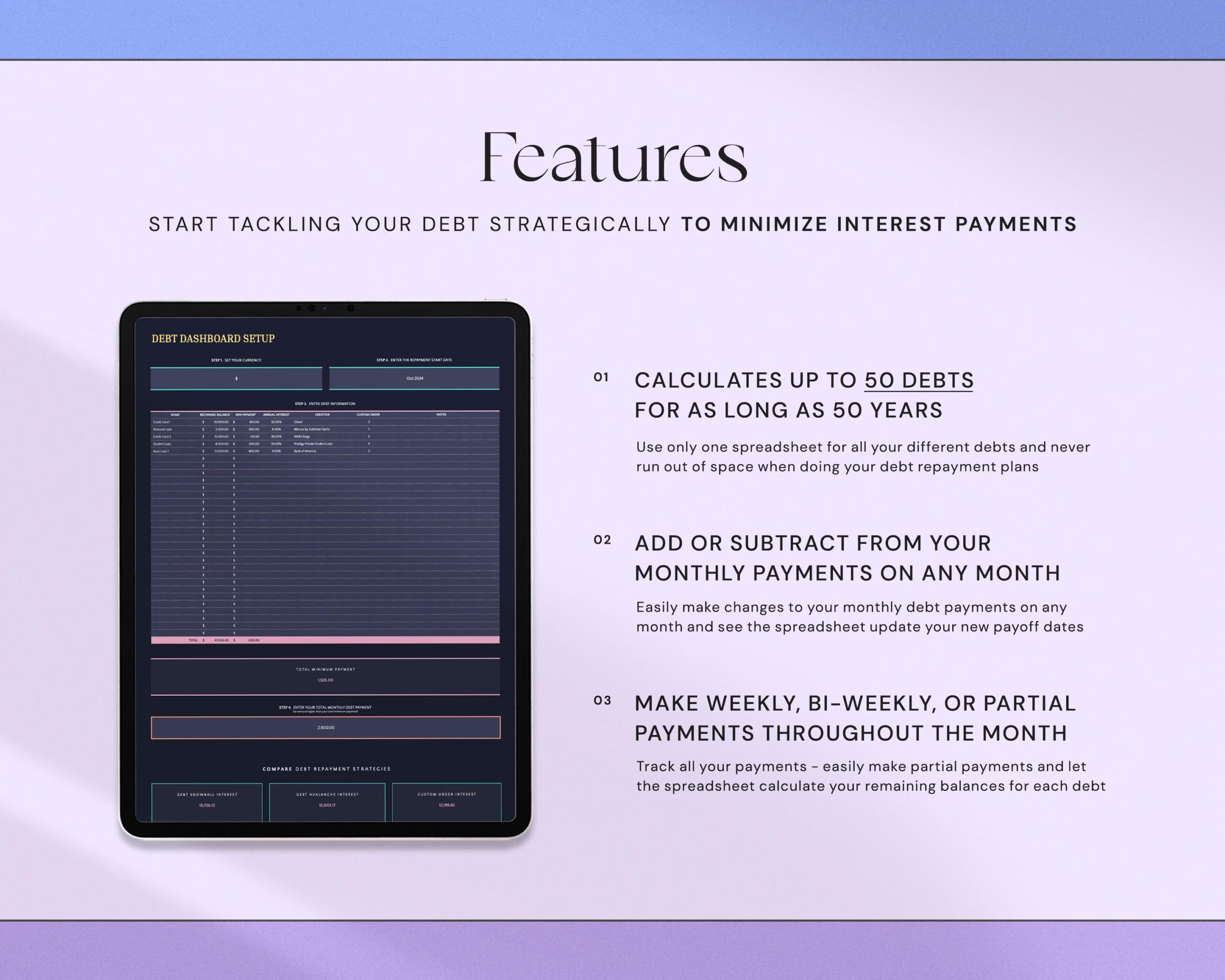 Debt Payoff Tracker Spreadsheet with Snowball and Avalanche Planner, Credit Card and Loan Tracker and Financial Planner