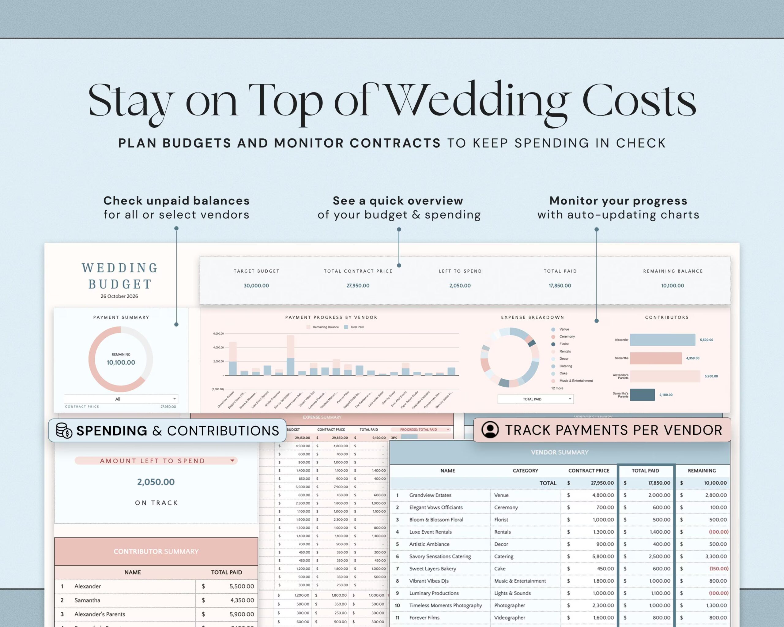 Wedding Planner Spreadsheet with Budget Tracker, Guest List, Seating Plan, Checklist, Timeline and Itinerary