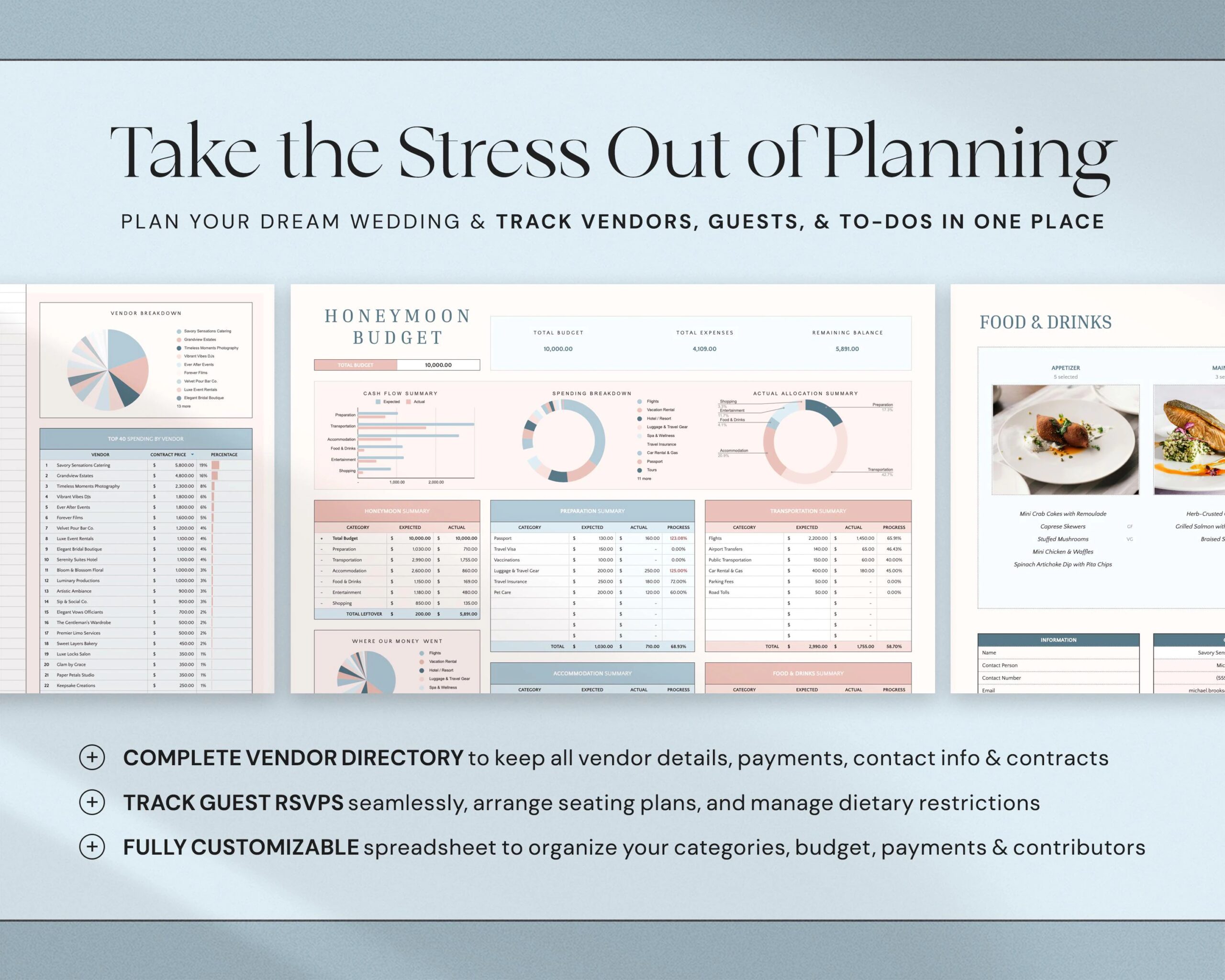 Wedding Planner Spreadsheet with Budget Tracker, Guest List, Seating Plan, Checklist, Timeline and Itinerary