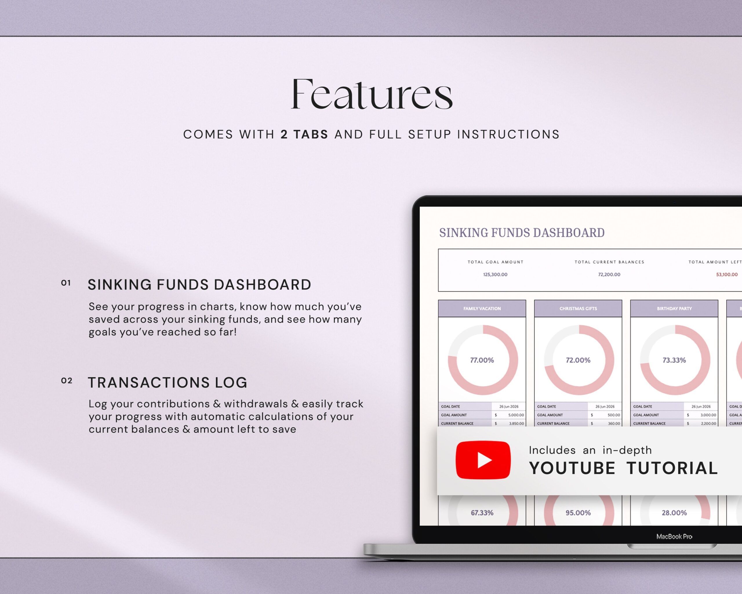 Sinking Funds Tracker Spreadsheet with Savings Tracker, Personal Finance Planner and Cash Savings Template