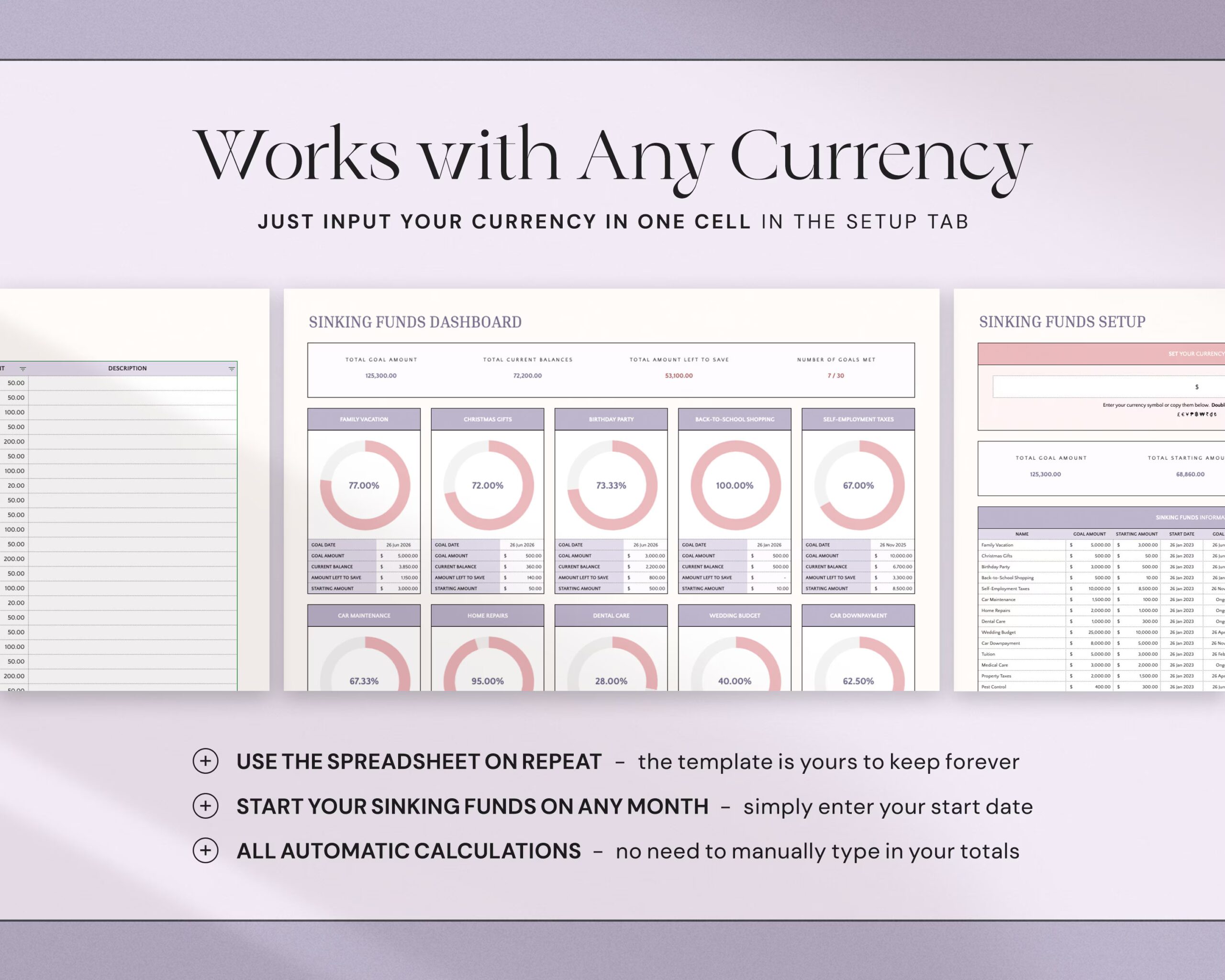 Sinking Funds Tracker Spreadsheet with Savings Tracker, Personal Finance Planner and Cash Savings Template