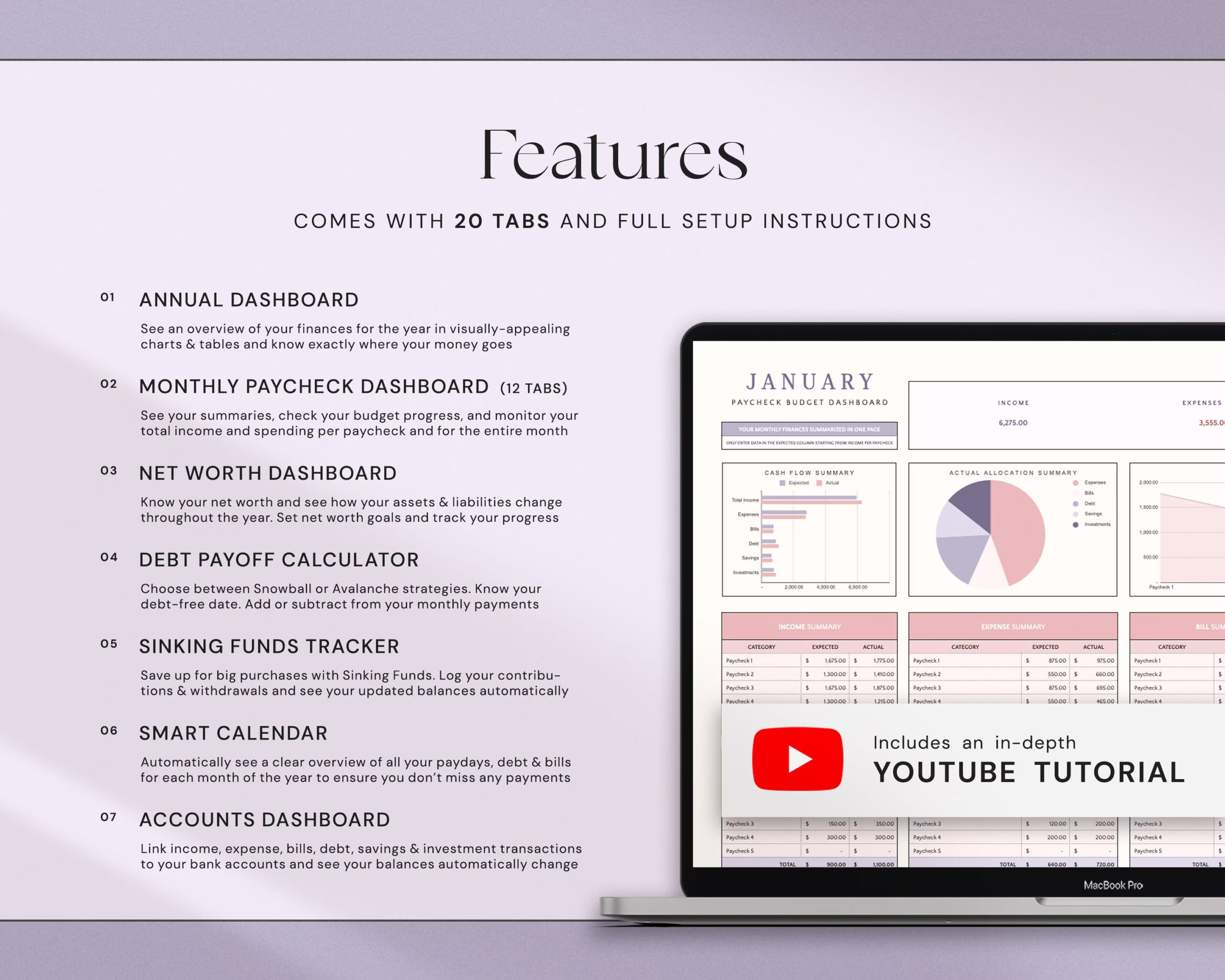 Annual Biweekly Paycheck Budget with Weekly Budget Spreadsheet, Monthly and Yearly Planner and Simple Zero-Based Budget