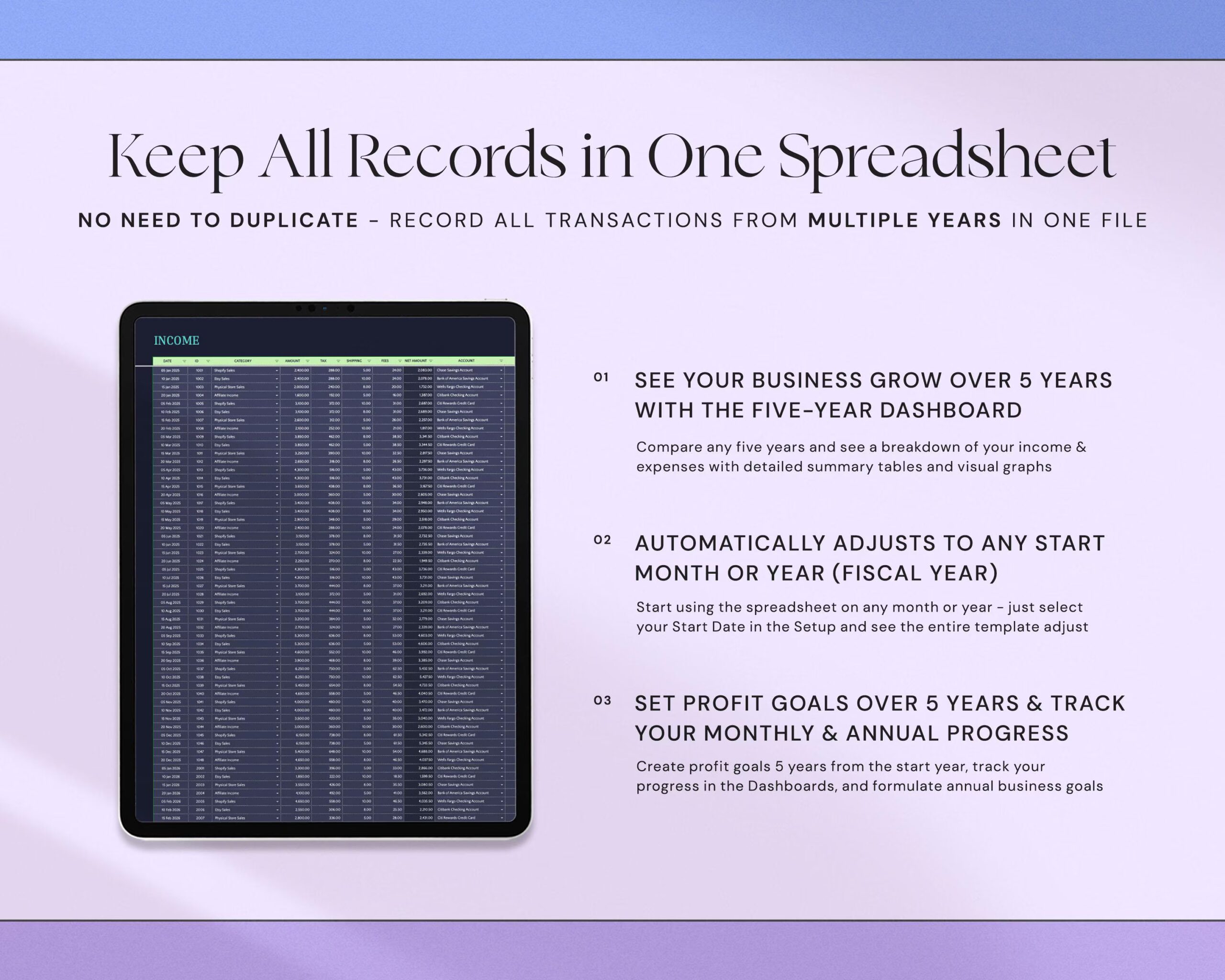 Small Business Bookkeeping Template with Income and Expense Tracker, Accounting Spreadsheet and Profit and Loss Tracker Dark Mode