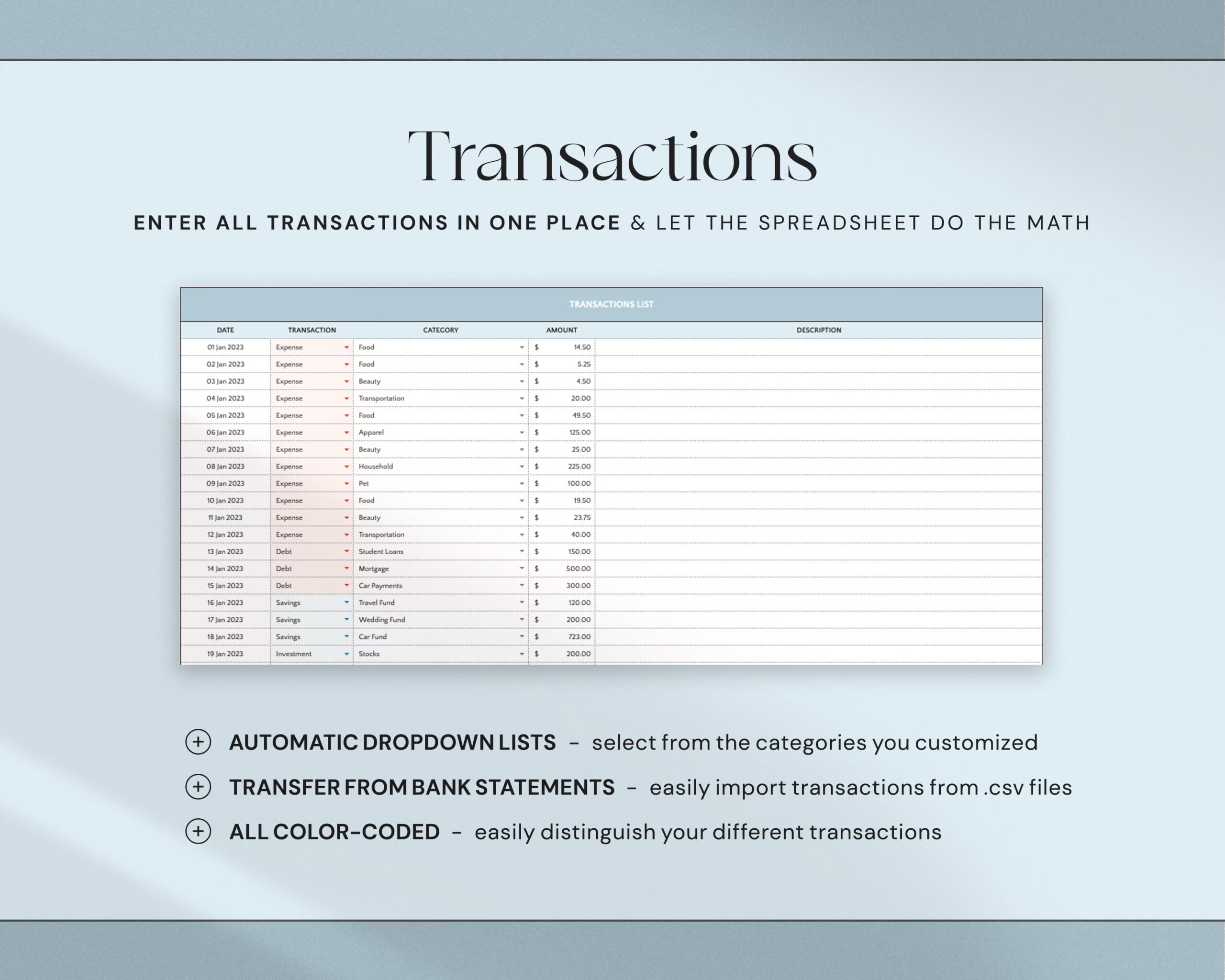 Monthly Budget Spreadsheet with Budget Dashboard, Finance Tracker, Personal Budget Planner and Bill Calendar