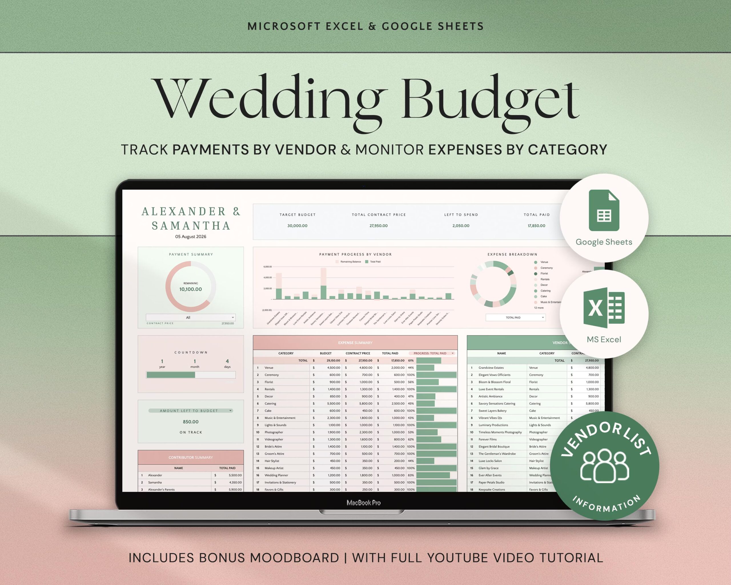Wedding Budget Spreadsheet with Wedding Planner, Finance Tracker and Expense Tracking