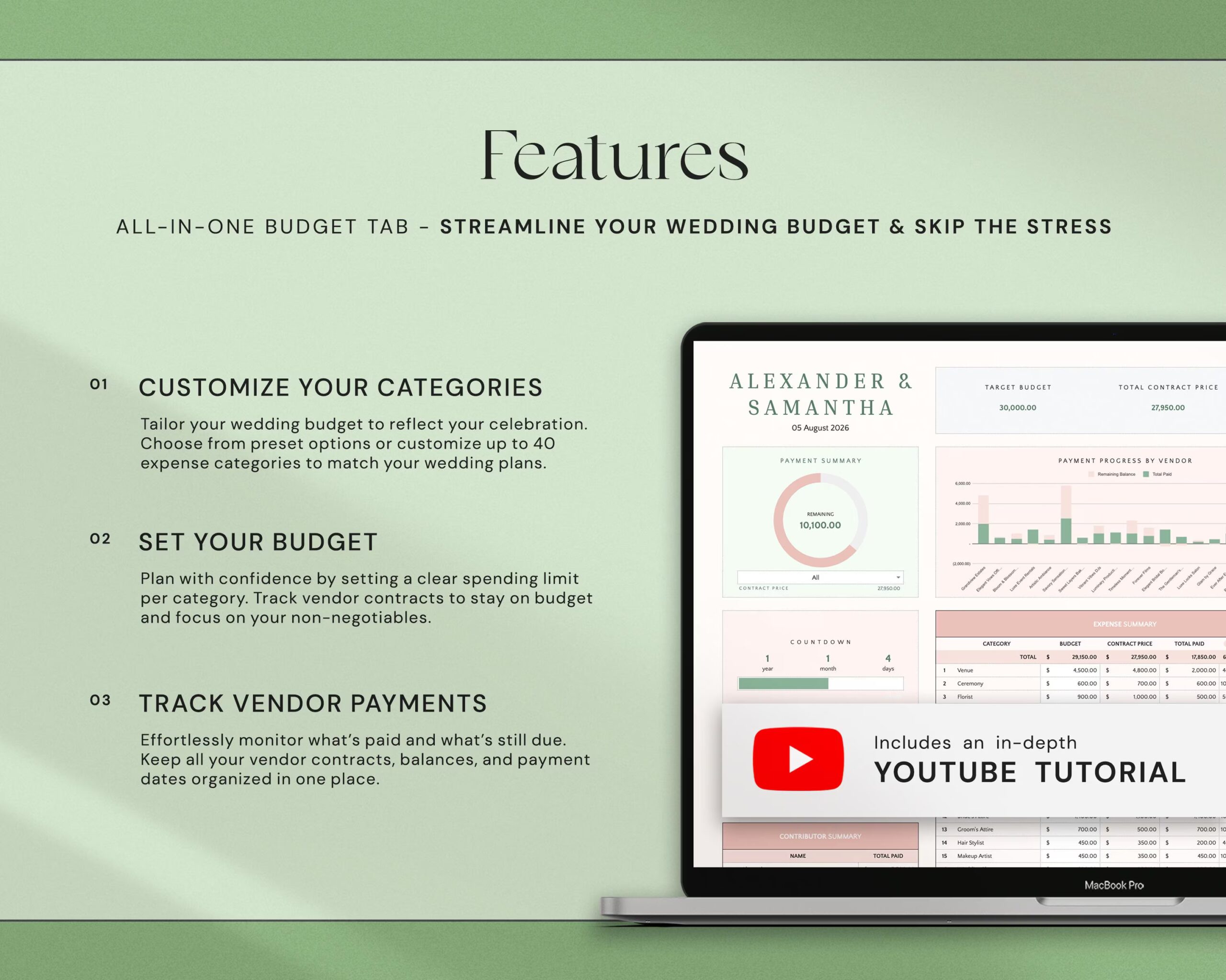 Wedding Budget Spreadsheet with Wedding Planner, Finance Tracker and Expense Tracking