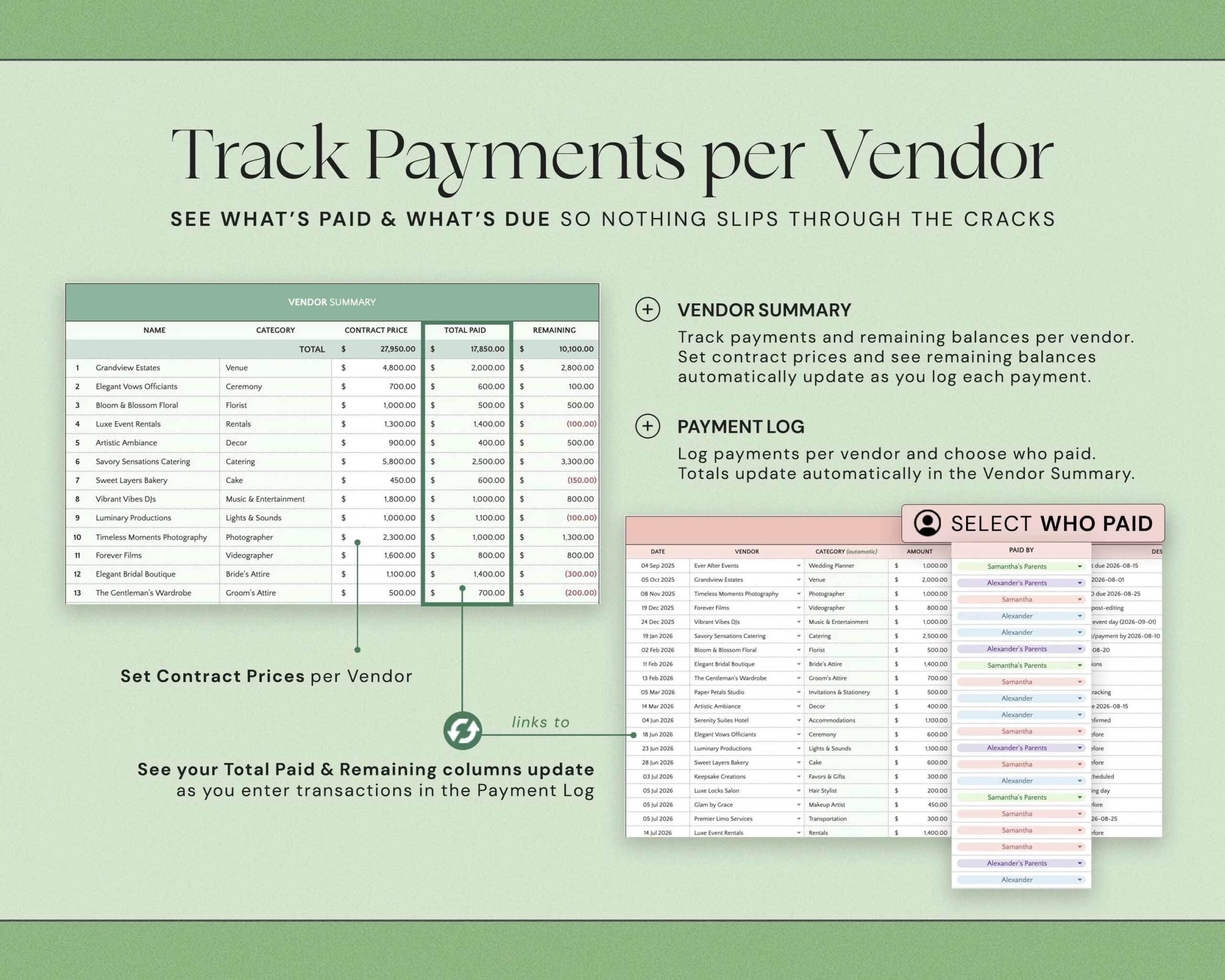 Wedding Budget Spreadsheet with Wedding Planner, Finance Tracker and Expense Tracking