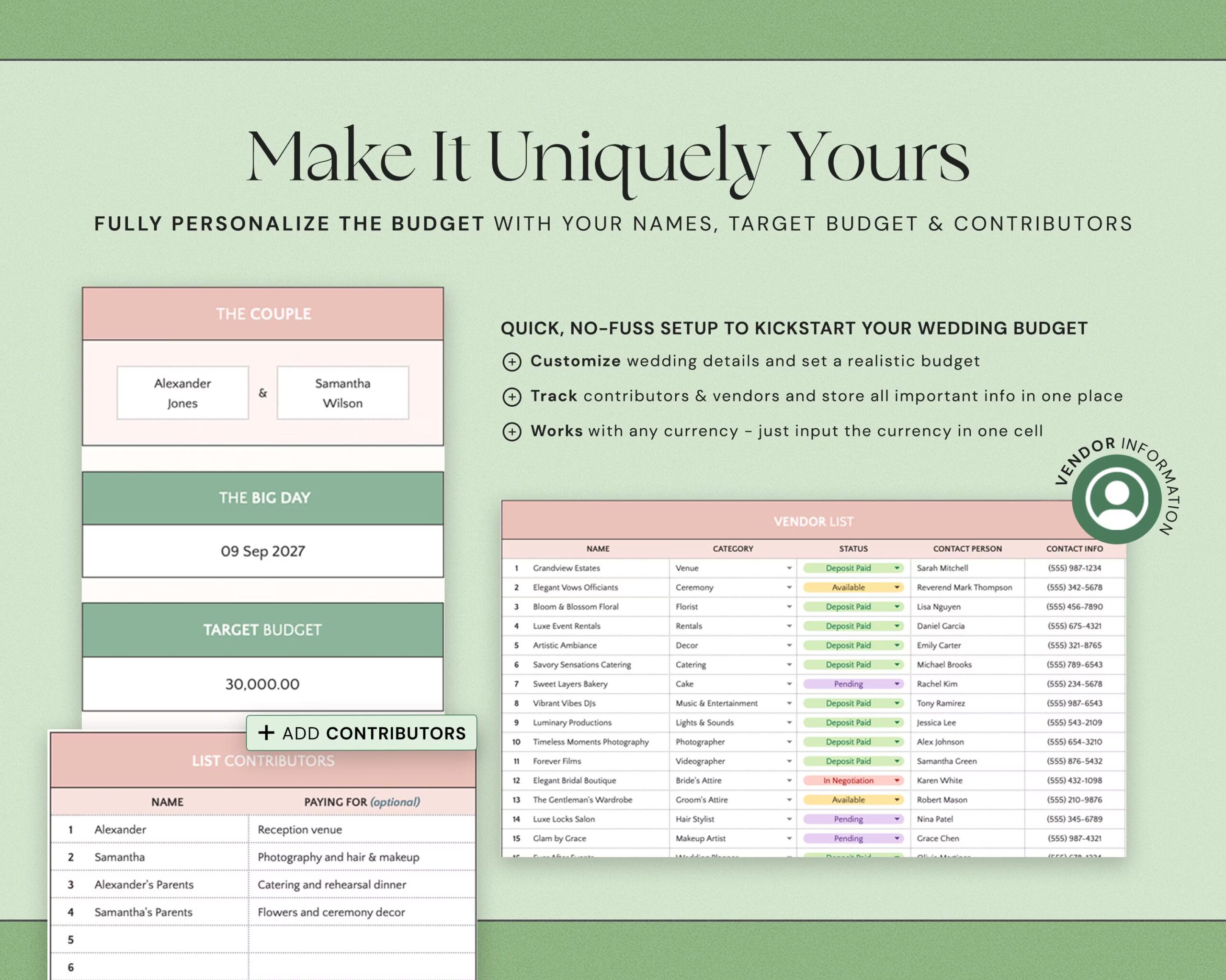 Wedding Budget Spreadsheet with Wedding Planner, Finance Tracker and Expense Tracking