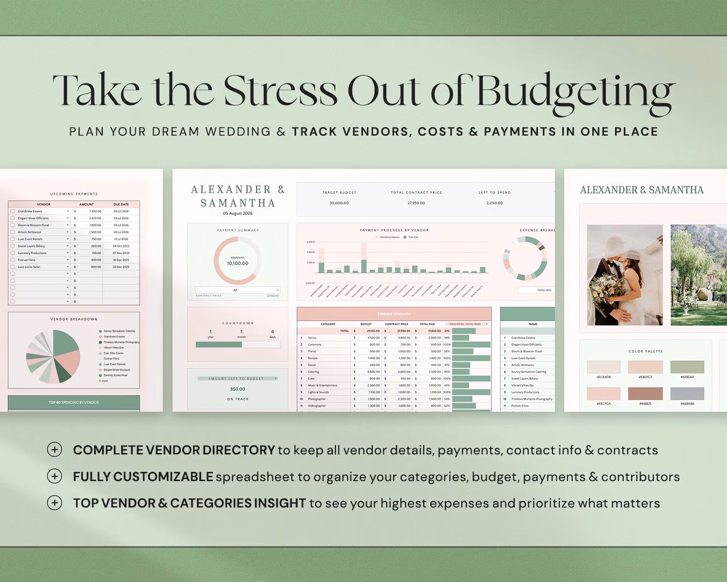 Wedding Budget Spreadsheet with Wedding Planner, Finance Tracker and Expense Tracking