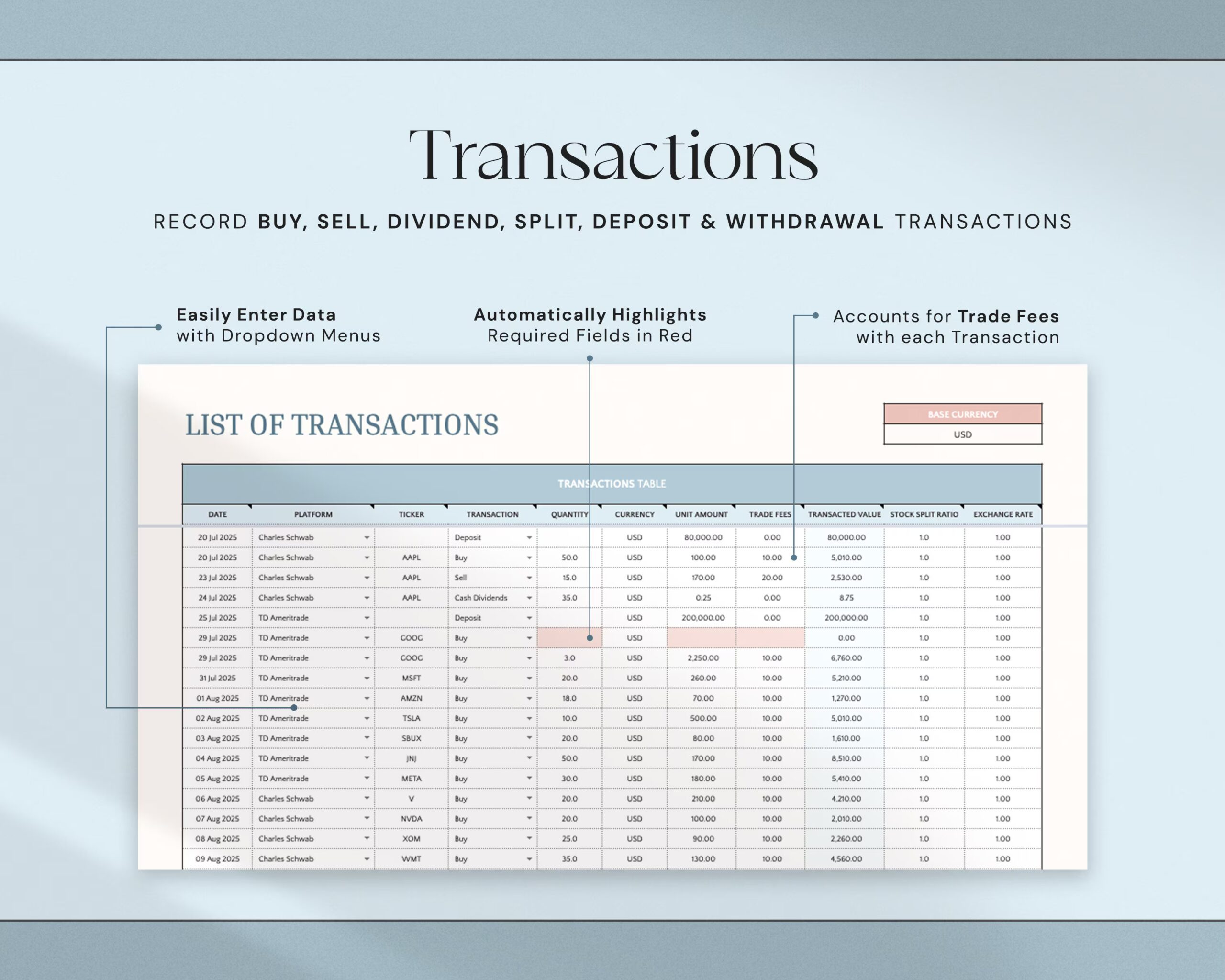 Investment Tracker Spreadsheet with Stock Portfolio, Trading Journal, Crypto Tracker, Personal Finance Planner and Dashboard