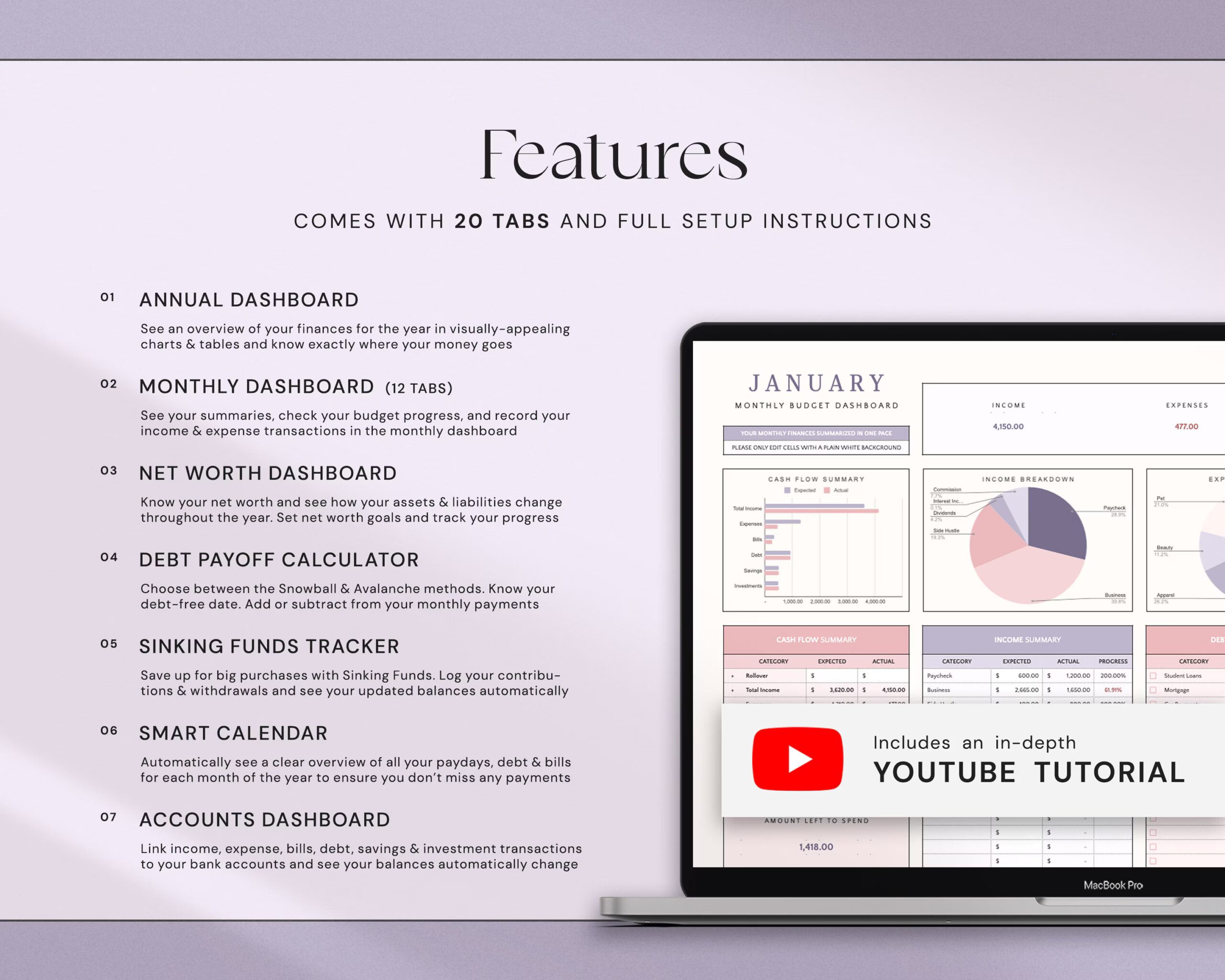 Annual Budget Spreadsheet Planner with Yearly Budget Planner, Financial Planner and Monthly Budget Template