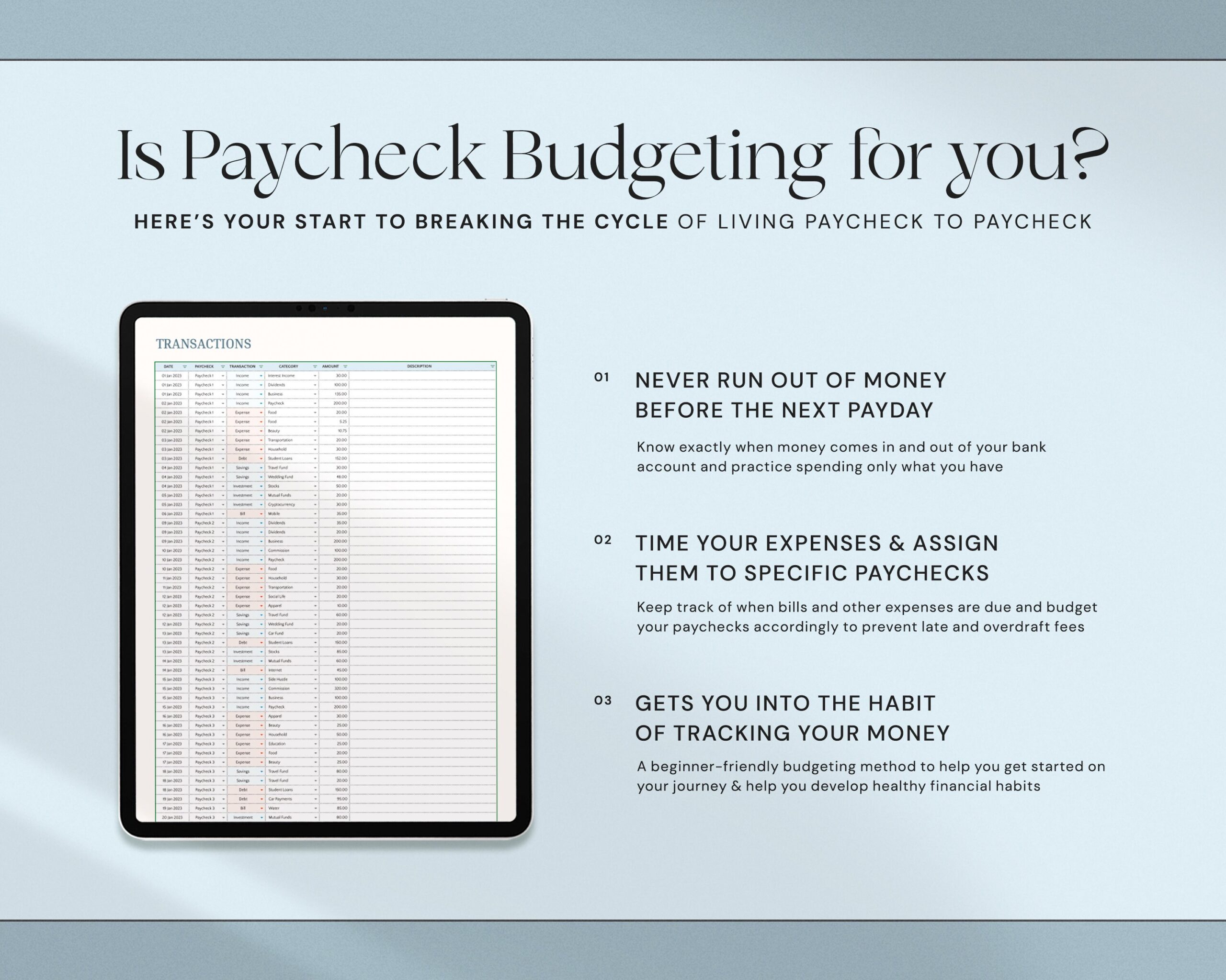 Paycheck Budget Spreadsheet with Weekly and Biweekly Budget Planner and Budget Tracker