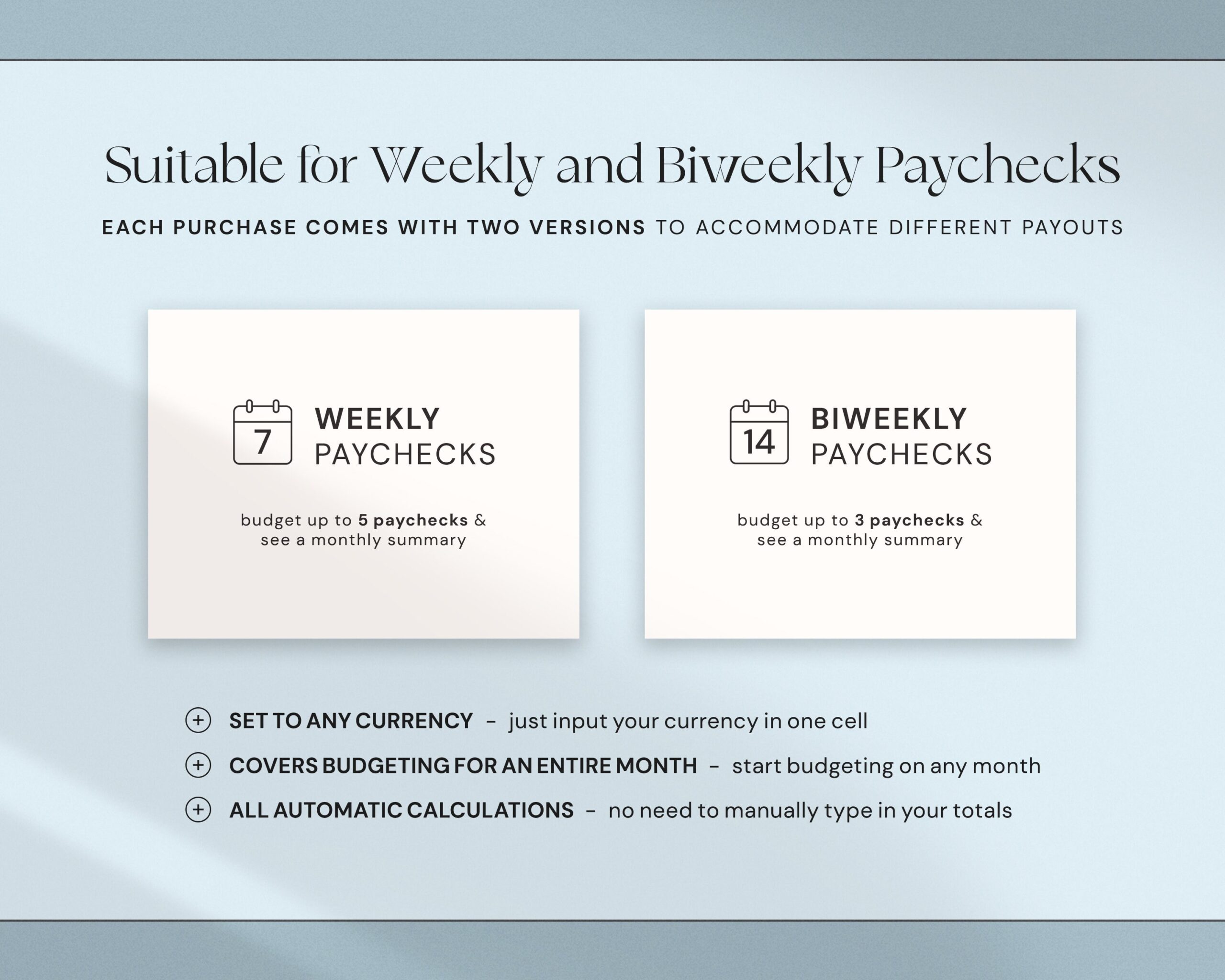 Paycheck Budget Spreadsheet with Weekly and Biweekly Budget Planner and Budget Tracker