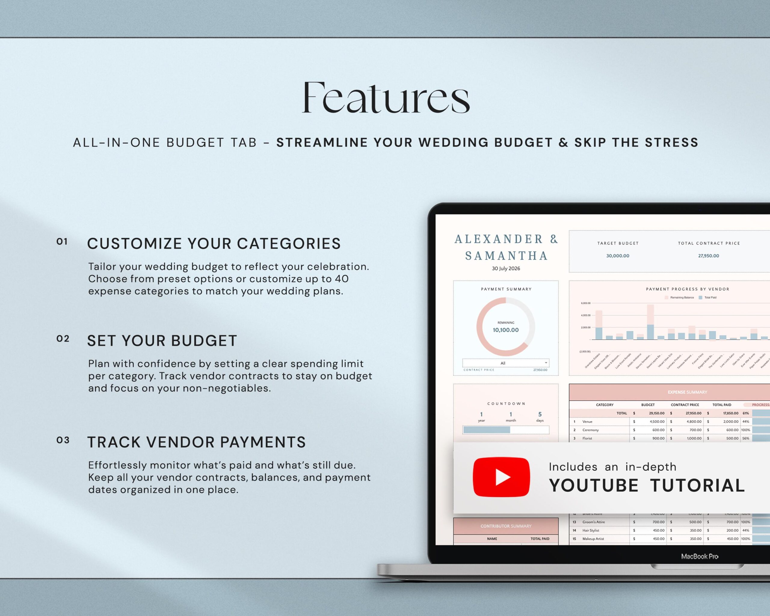 Wedding Budget Spreadsheet with Wedding Planner, Expense Tracker, Destination Wedding Finance and Bridal Budget Template