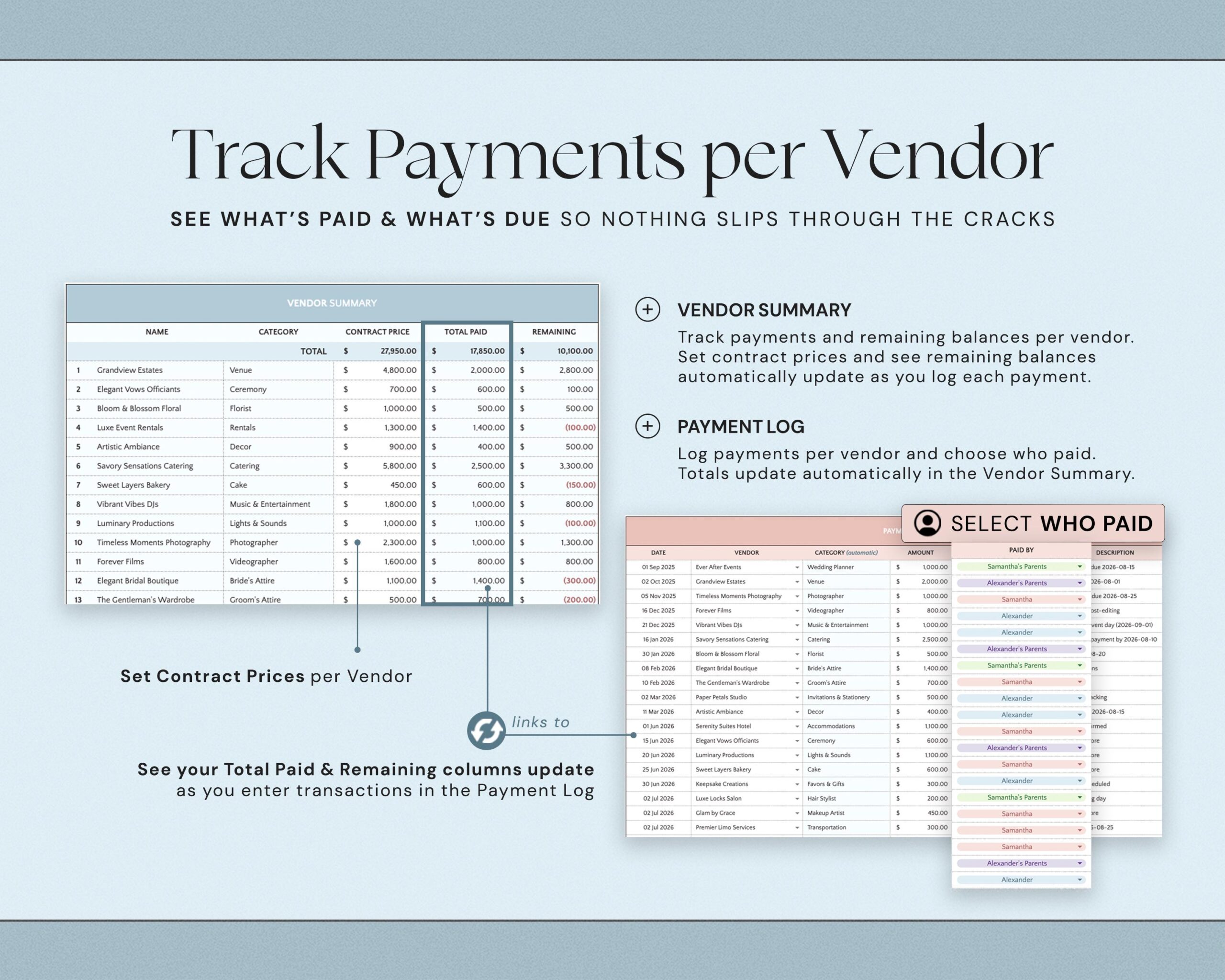 Wedding Budget Spreadsheet with Wedding Planner, Expense Tracker, Destination Wedding Finance and Bridal Budget Template