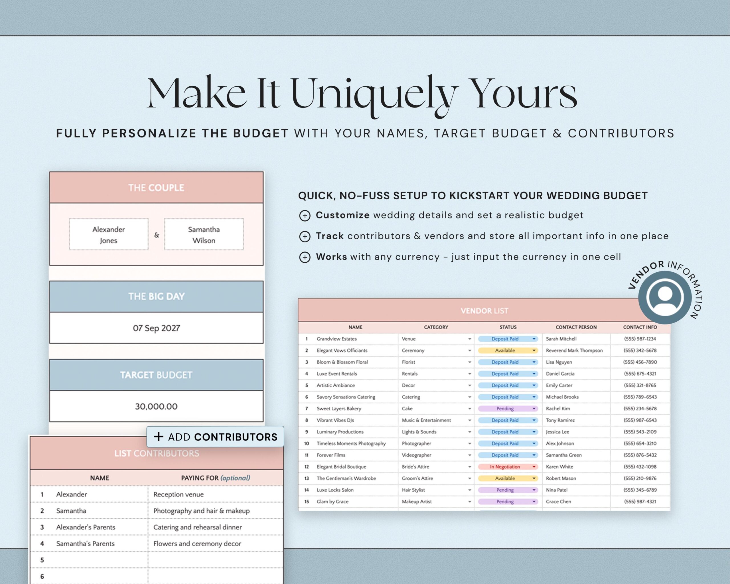 Wedding Budget Spreadsheet with Wedding Planner, Expense Tracker, Destination Wedding Finance and Bridal Budget Template