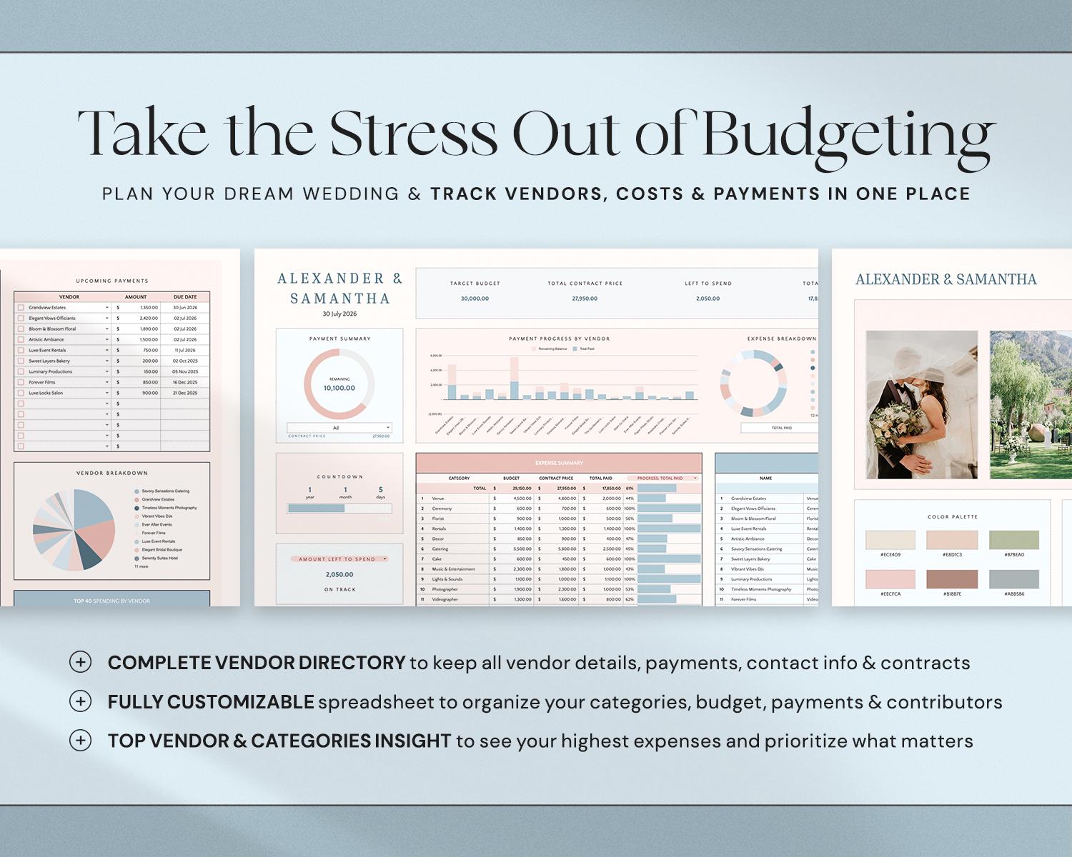 Wedding Budget Spreadsheet with Wedding Planner, Expense Tracker, Destination Wedding Finance and Bridal Budget Template