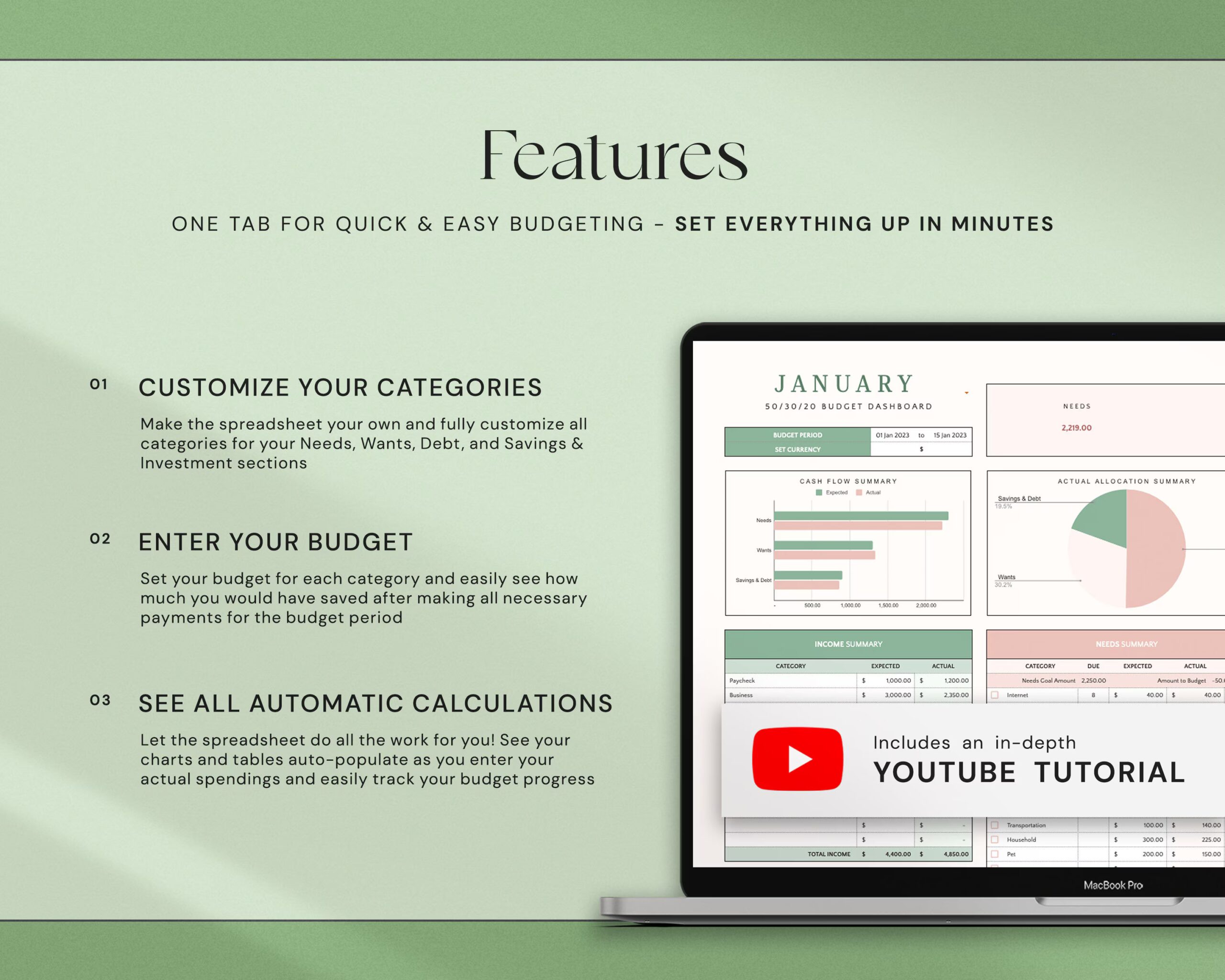 Budget Planner with Monthly Budget Spreadsheet, Paycheck Budget Template and Weekly Budget Tracker