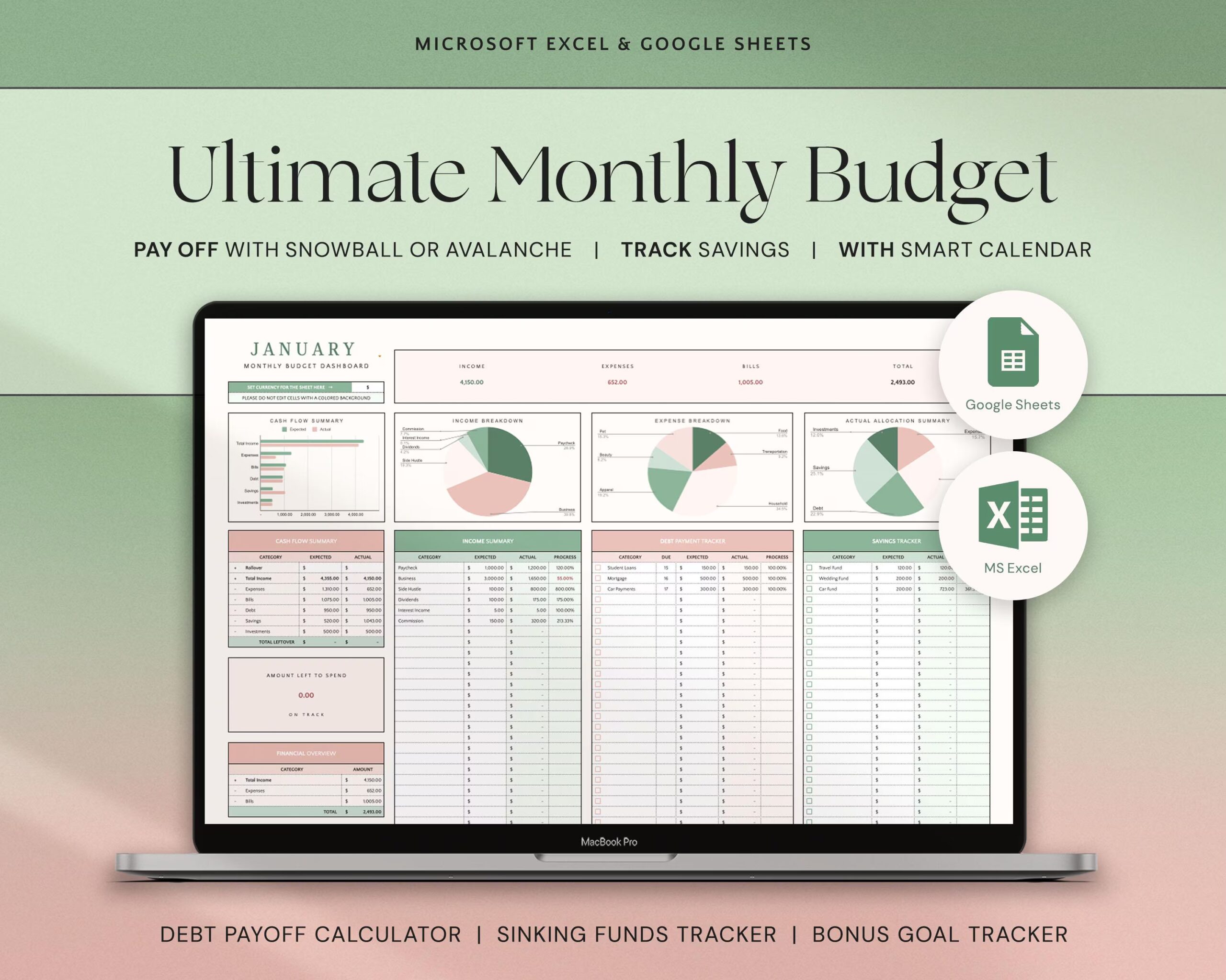 Ultimate Monthly Budget Spreadsheet with Budget Planner, Savings Tracker, Financial Planner and Zero-Based Budget