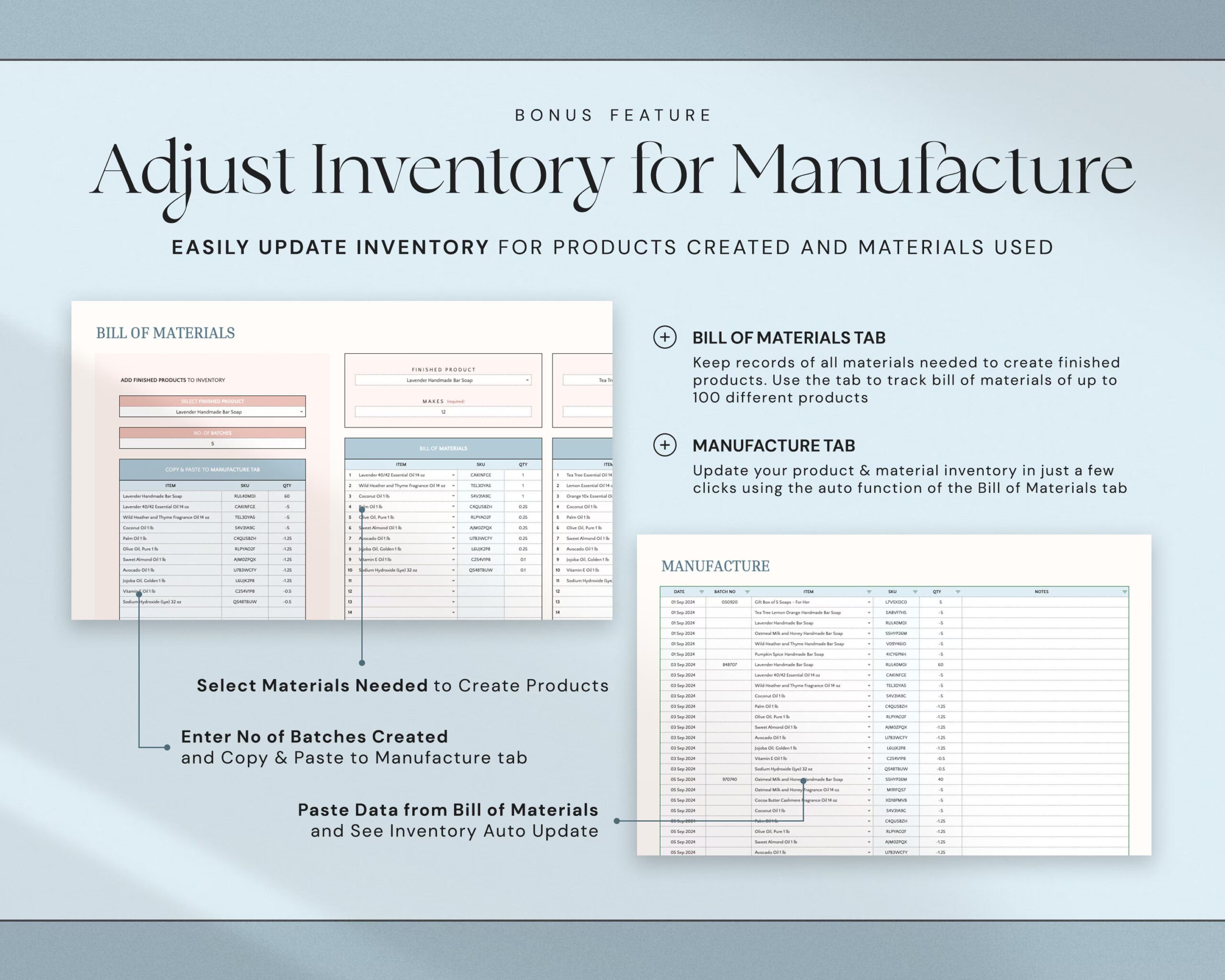 Inventory Tracker Spreadsheet with Inventory Management, Inventory Log and Order Tracker for Small Business