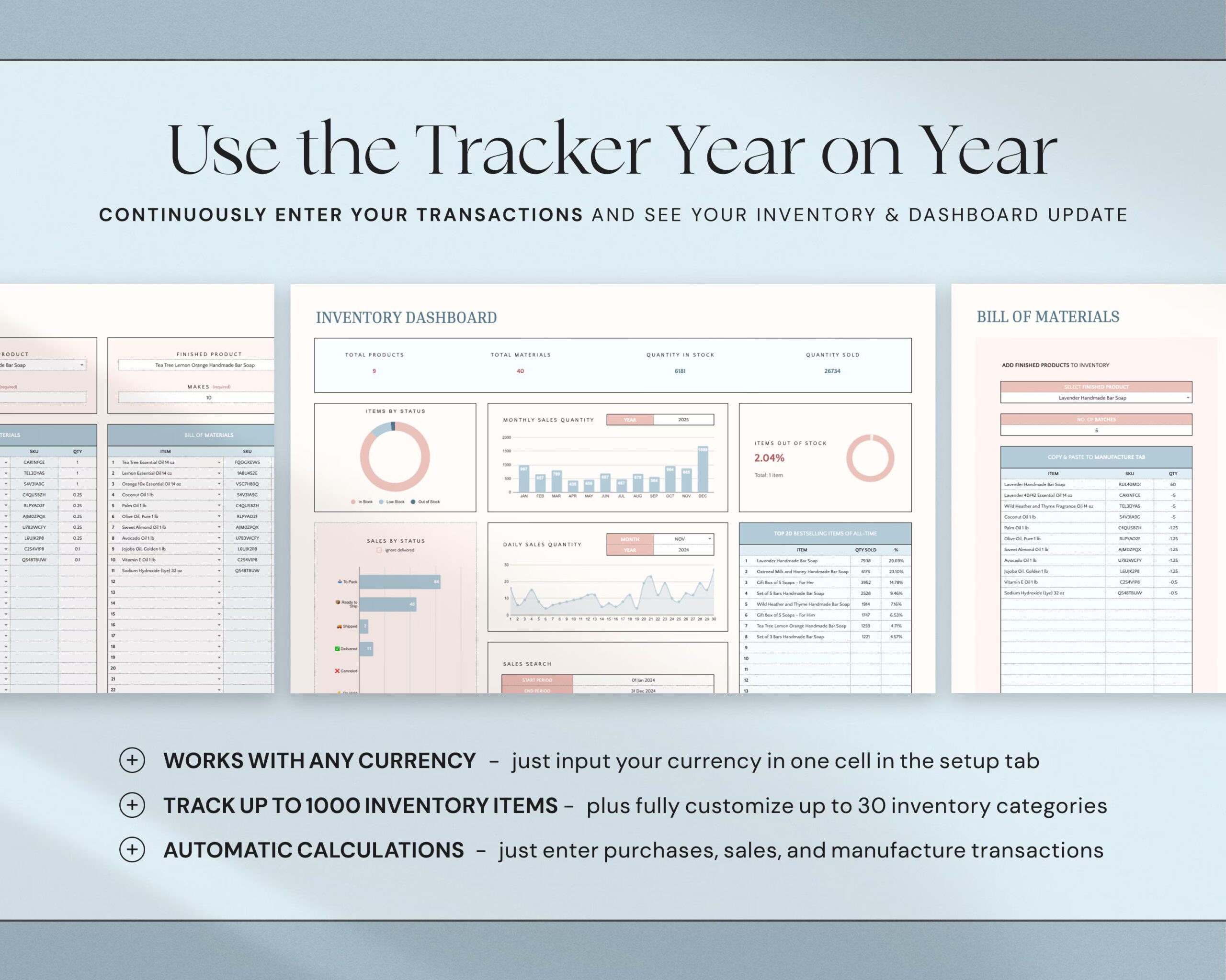 Inventory Tracker Spreadsheet with Inventory Management, Inventory Log and Order Tracker for Small Business