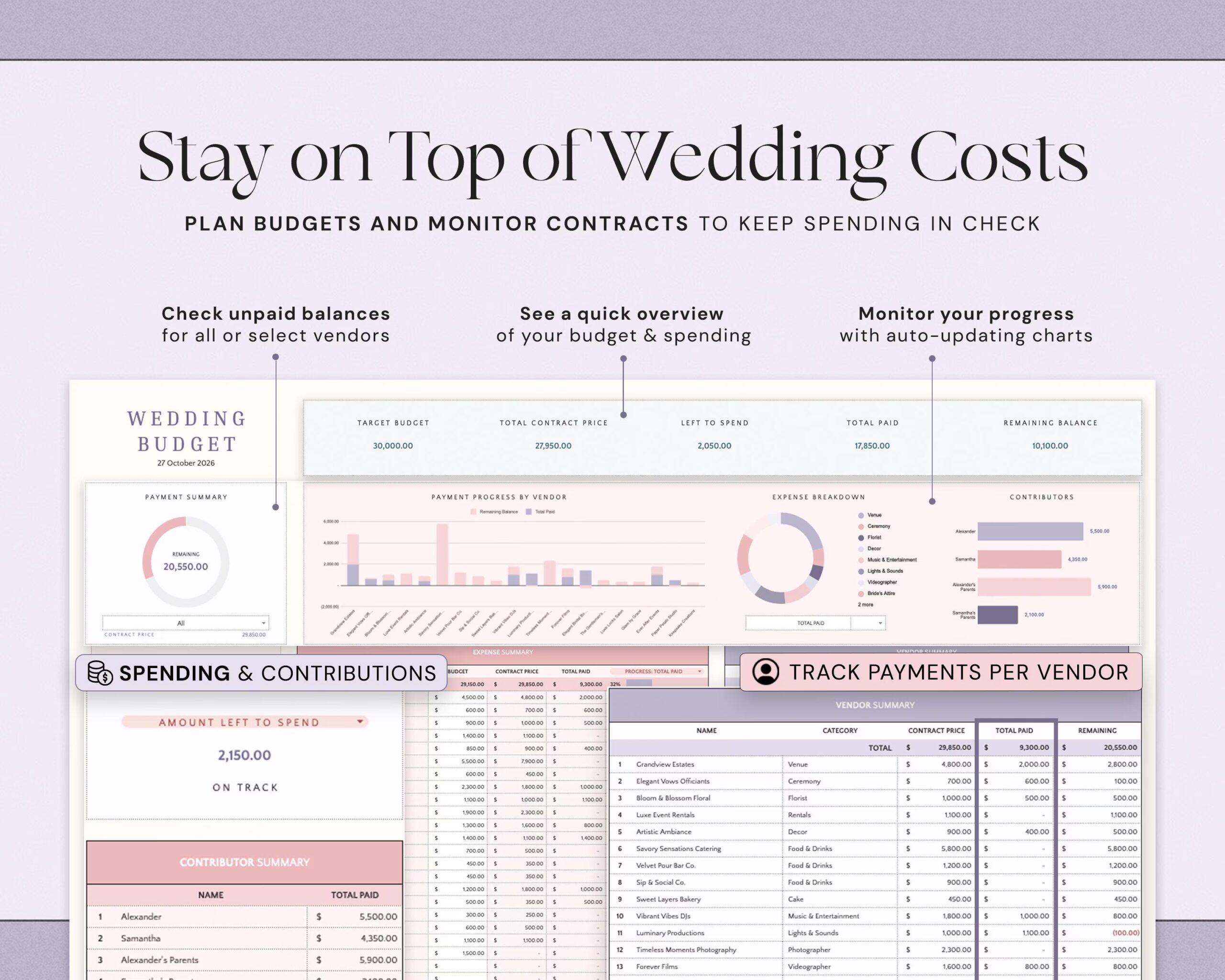 Wedding Planner Spreadsheet with Guest List, Seating Plan, Wedding Checklist and Budget Tracker