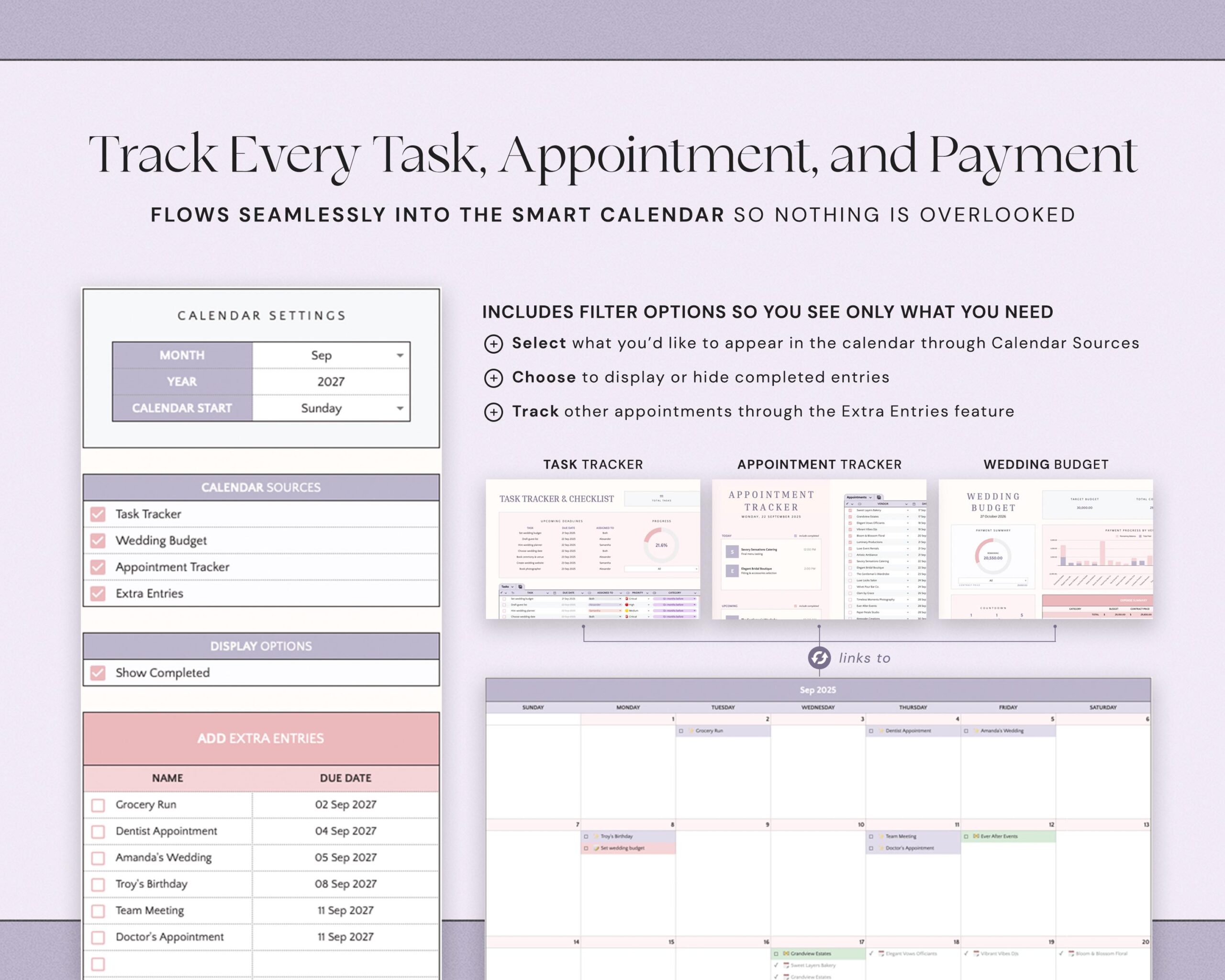 Wedding Planner Spreadsheet with Guest List, Seating Plan, Wedding Checklist and Budget Tracker
