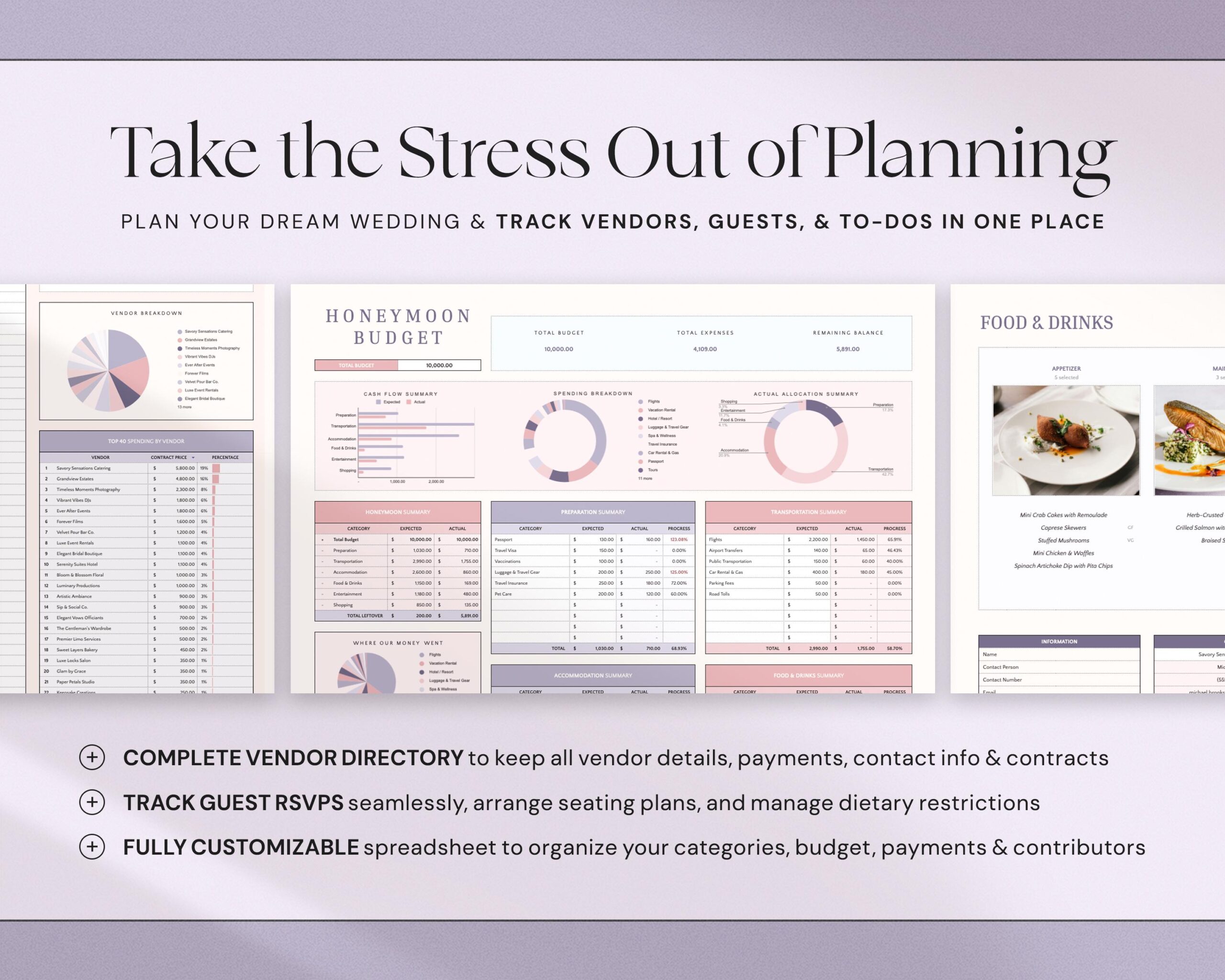 Wedding Planner Spreadsheet with Guest List, Seating Plan, Wedding Checklist and Budget Tracker