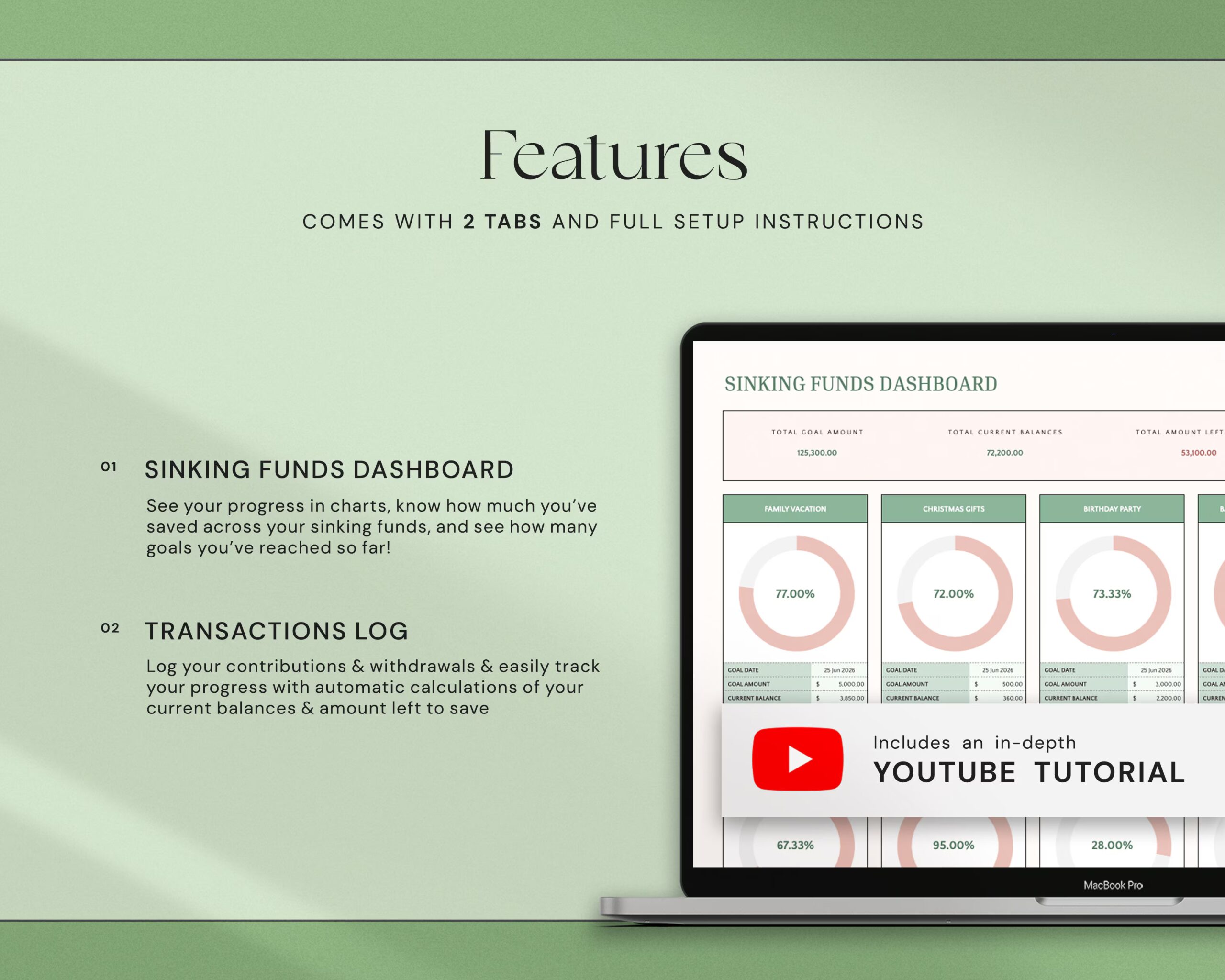 Sinking Funds Tracker Spreadsheet with Savings Tracker, Monthly Savings Plan, Money Planner and Goal Tracker