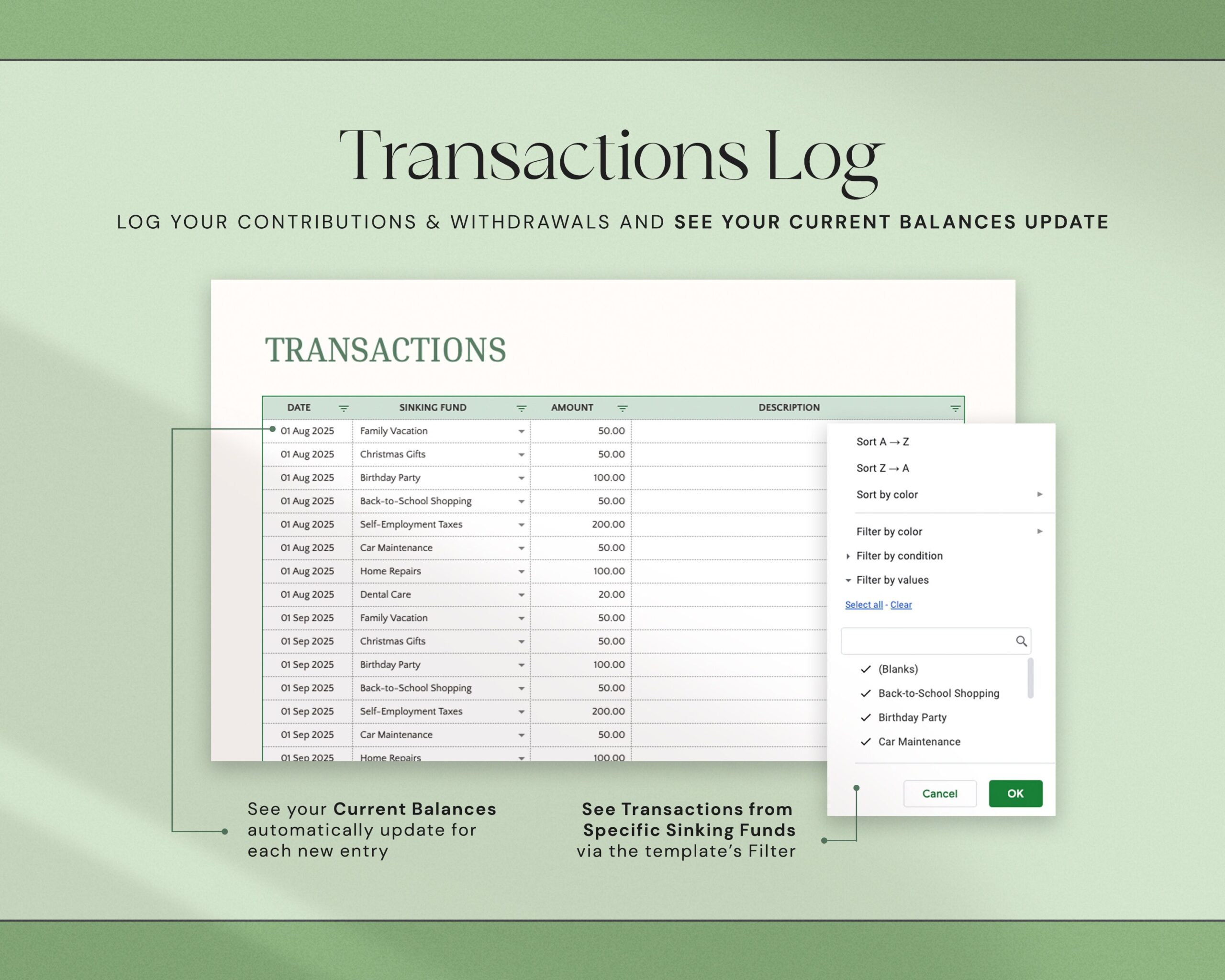 Sinking Funds Tracker Spreadsheet with Savings Tracker, Monthly Savings Plan, Money Planner and Goal Tracker