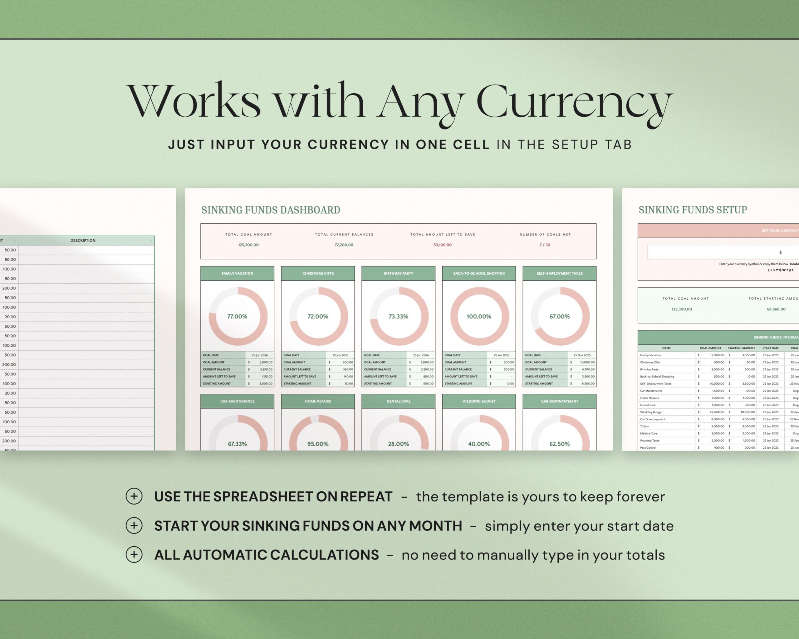 Sinking Funds Tracker Spreadsheet with Savings Tracker, Monthly Savings Plan, Money Planner and Goal Tracker