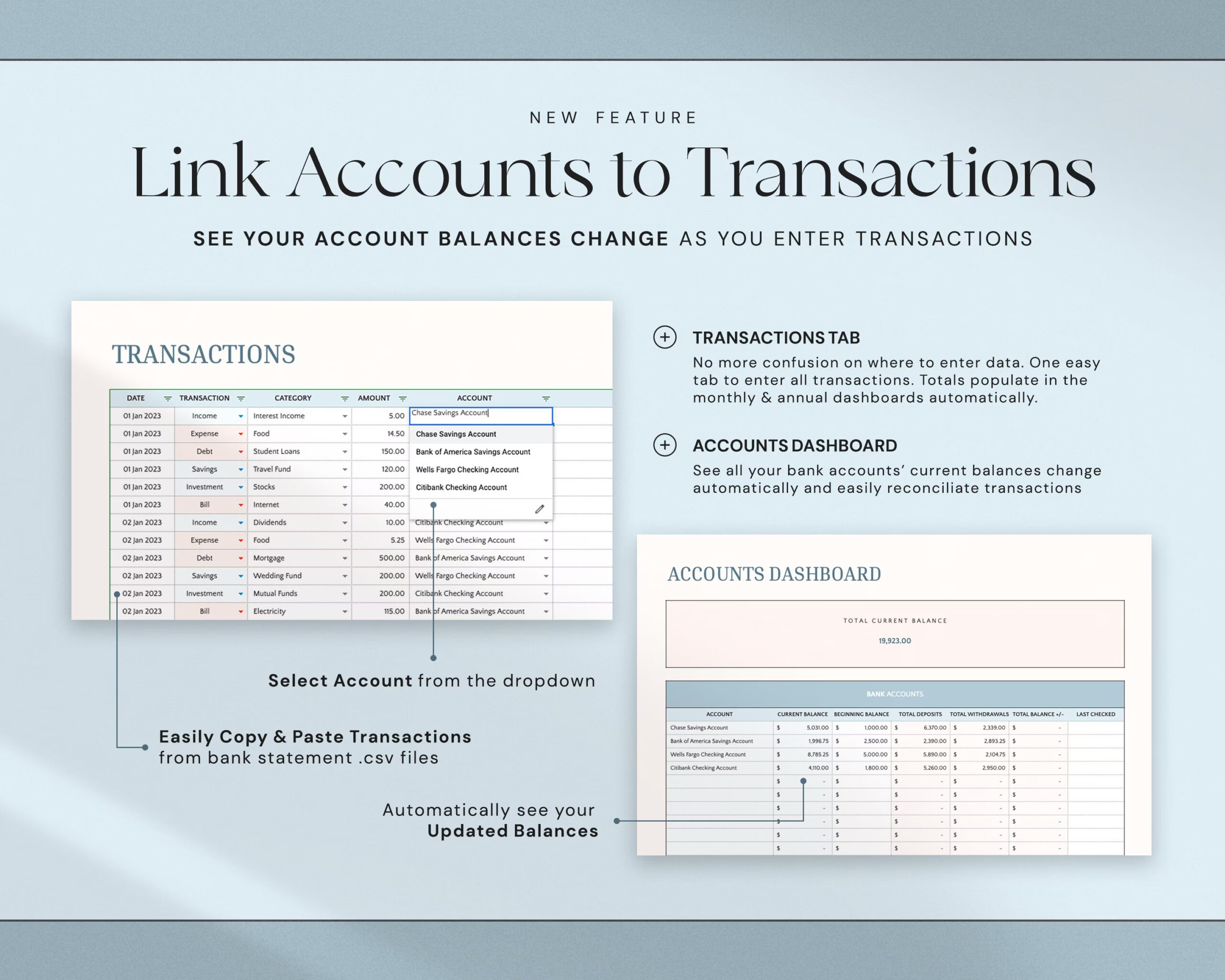 Annual Budget Spreadsheet with Yearly Budget Template, Financial Planner, Net Worth Tracker and Monthly Budget Dashboard