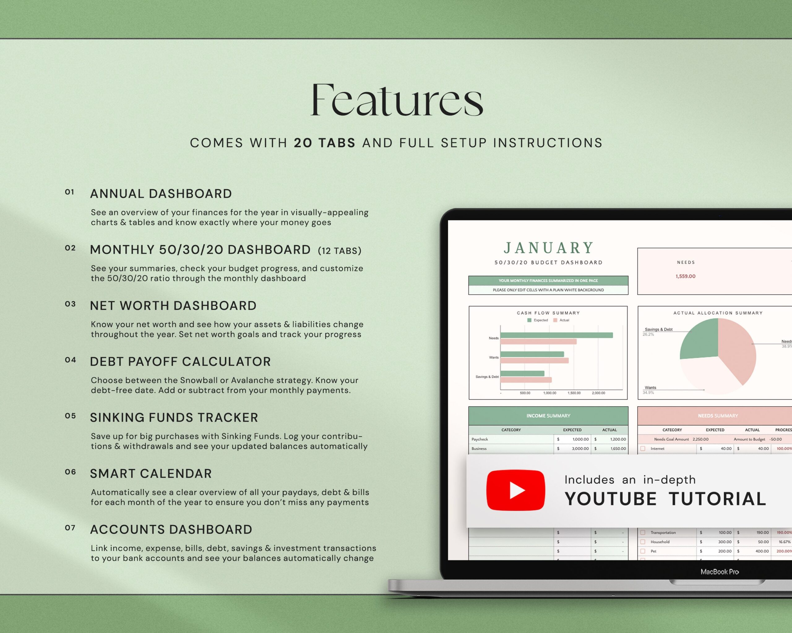 Annual Budget Planner with Monthly Budget Spreadsheet and Yearly Budget Tracker