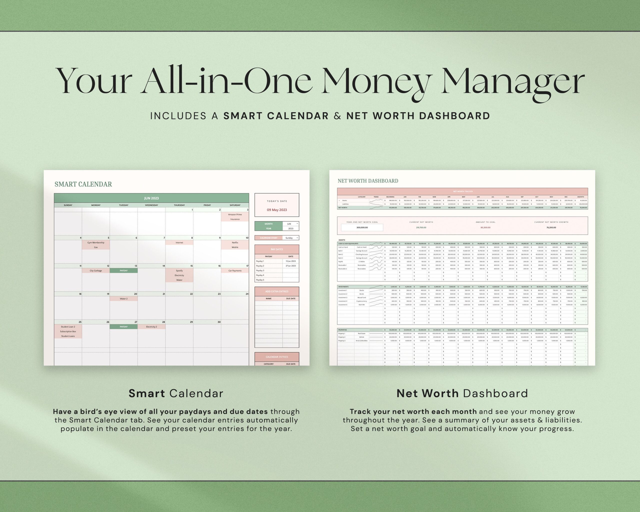 Annual Budget Planner with Monthly Budget Spreadsheet and Yearly Budget Tracker