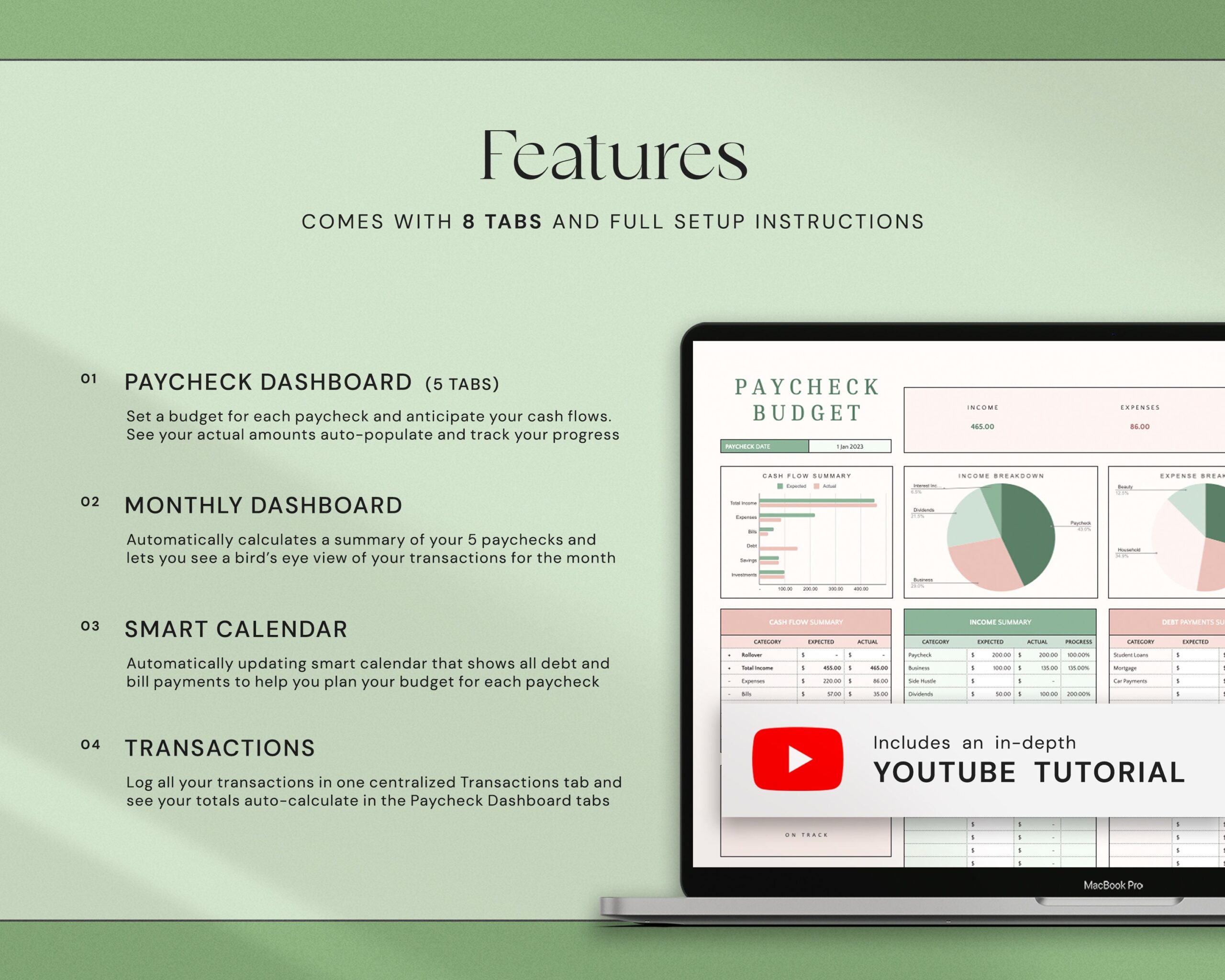 Budget Spreadsheet with Paycheck Budget Template, Biweekly Budget Planner, Expense Tracker and Weekly Finance Planner