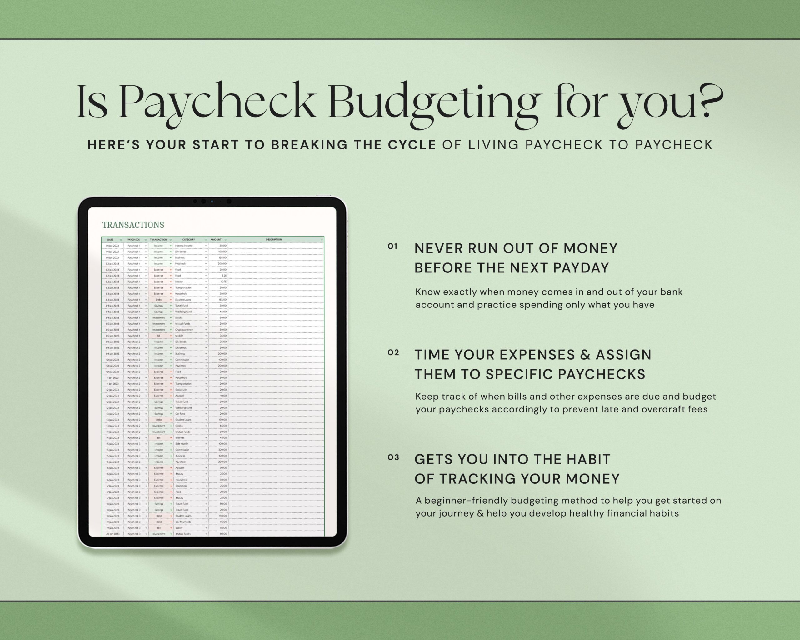 Budget Spreadsheet with Paycheck Budget Template, Biweekly Budget Planner, Expense Tracker and Weekly Finance Planner